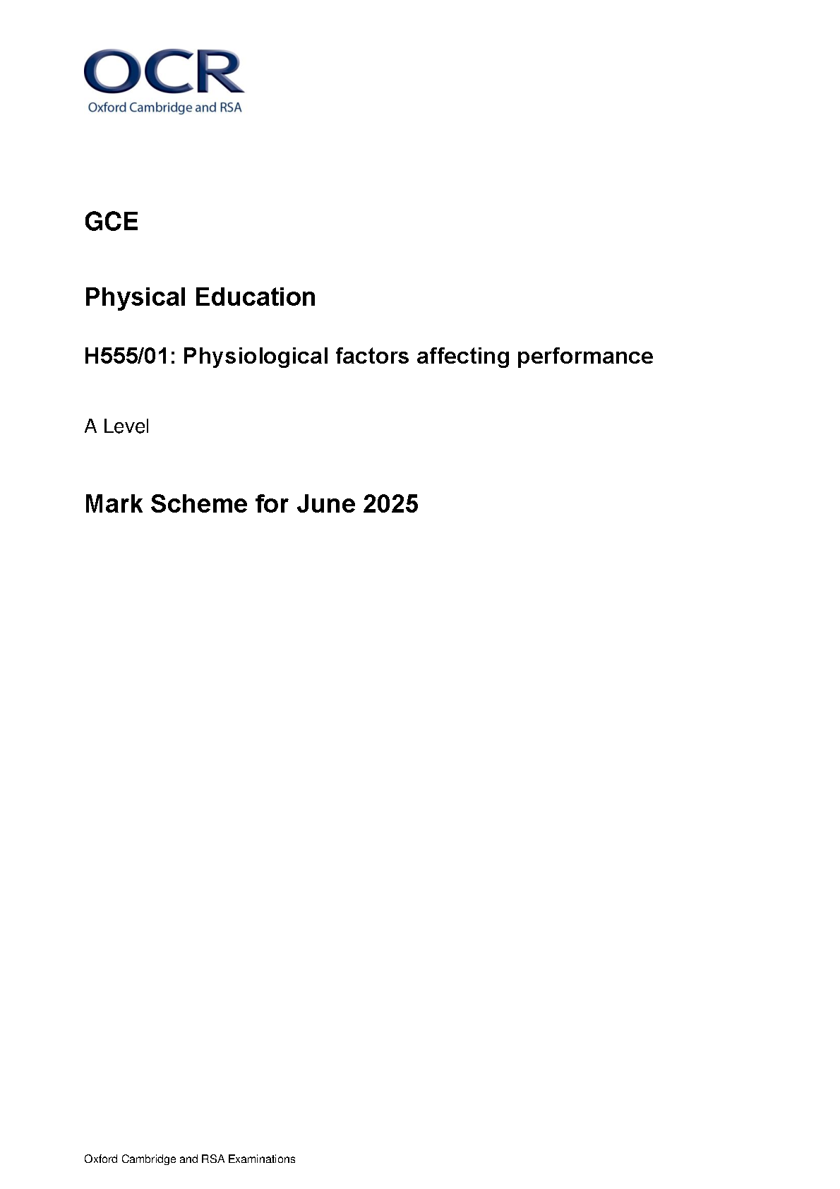 OCR A Level Physical Education Paper  2025 Mark Scheme Guide IMG-1