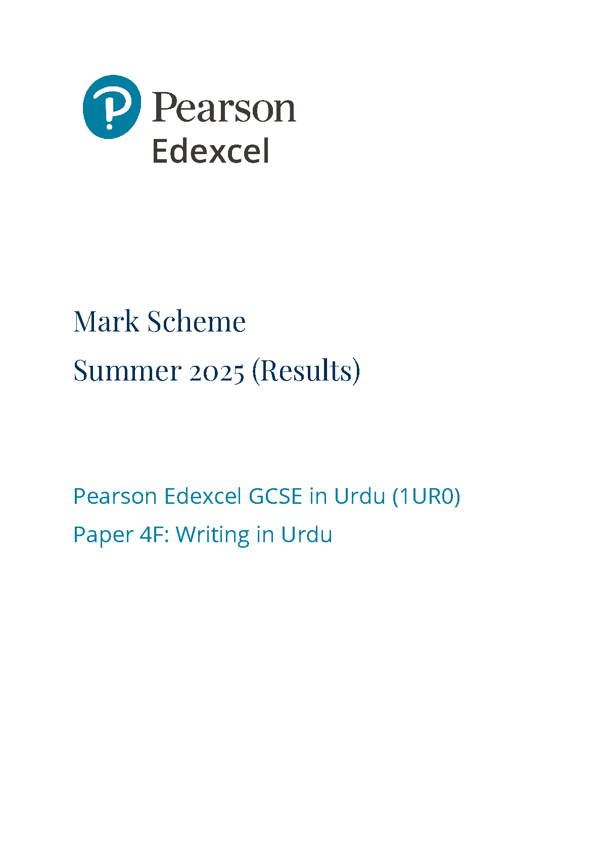 Pearson Edexcel GCSE Urdu Paper 4F 2025 Mark Scheme IMG-1