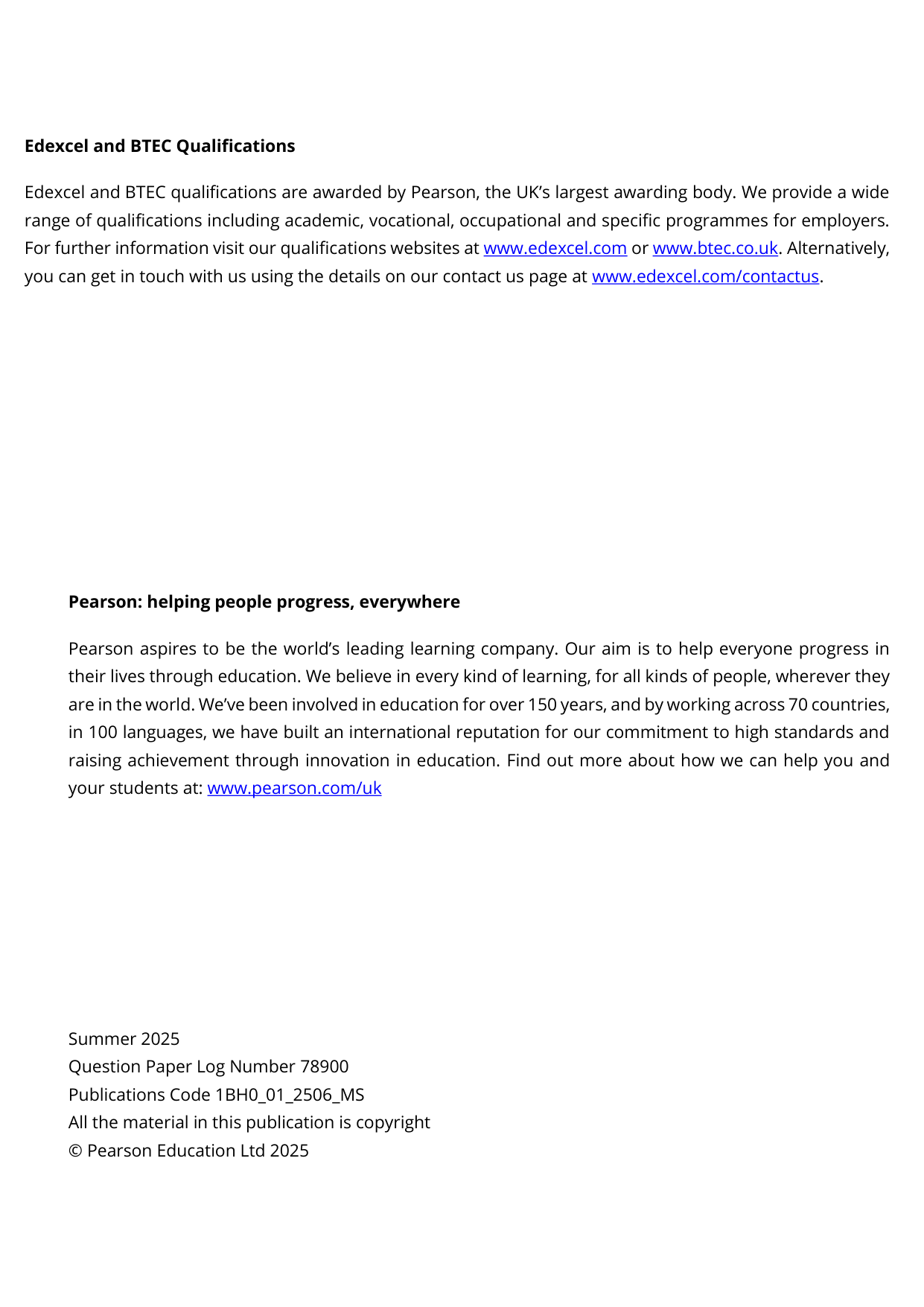 Pearson Edexcel GCSE Biblical Hebrew Paper 1 2025 MS