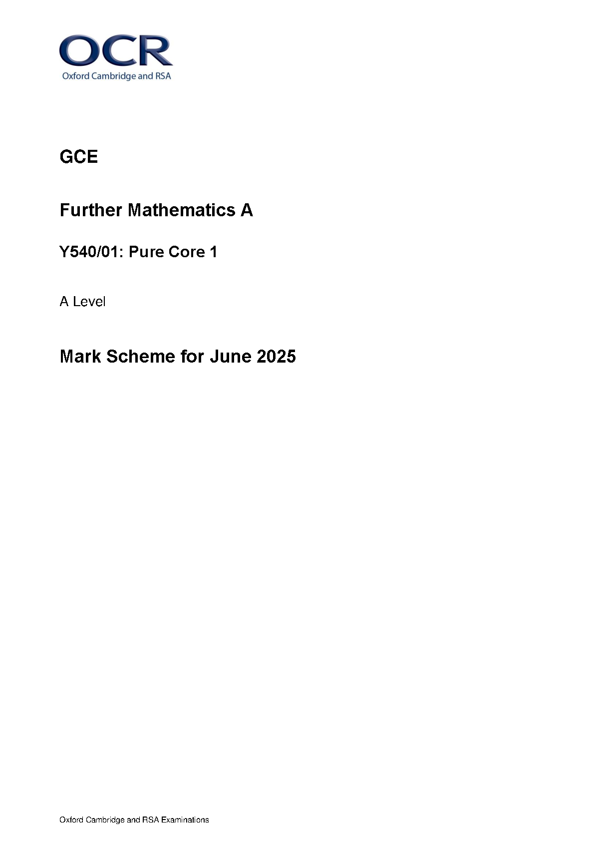 OCR A Level Further Mathematics A PureCore 1 Paper 1 2025 MS IMG-1