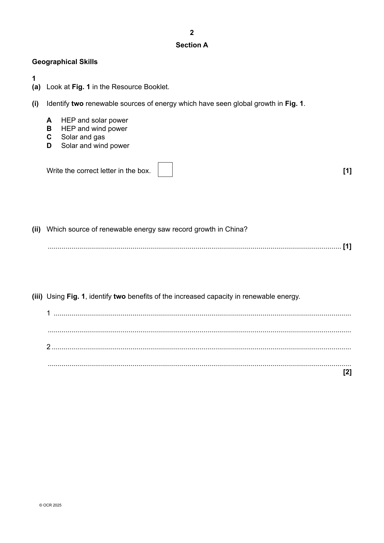 OCR GCSE Geography A Paper 32025 Question Paper PDF