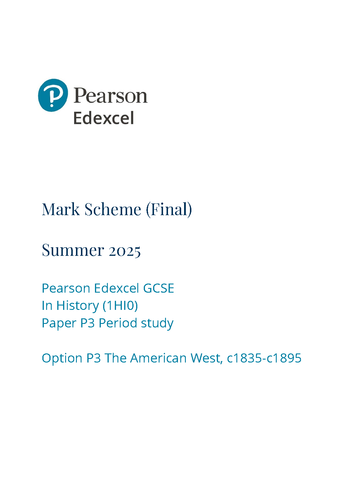 Pearson Edexcel GCSE History Paper P3 2025 Mark Scheme IMG-1