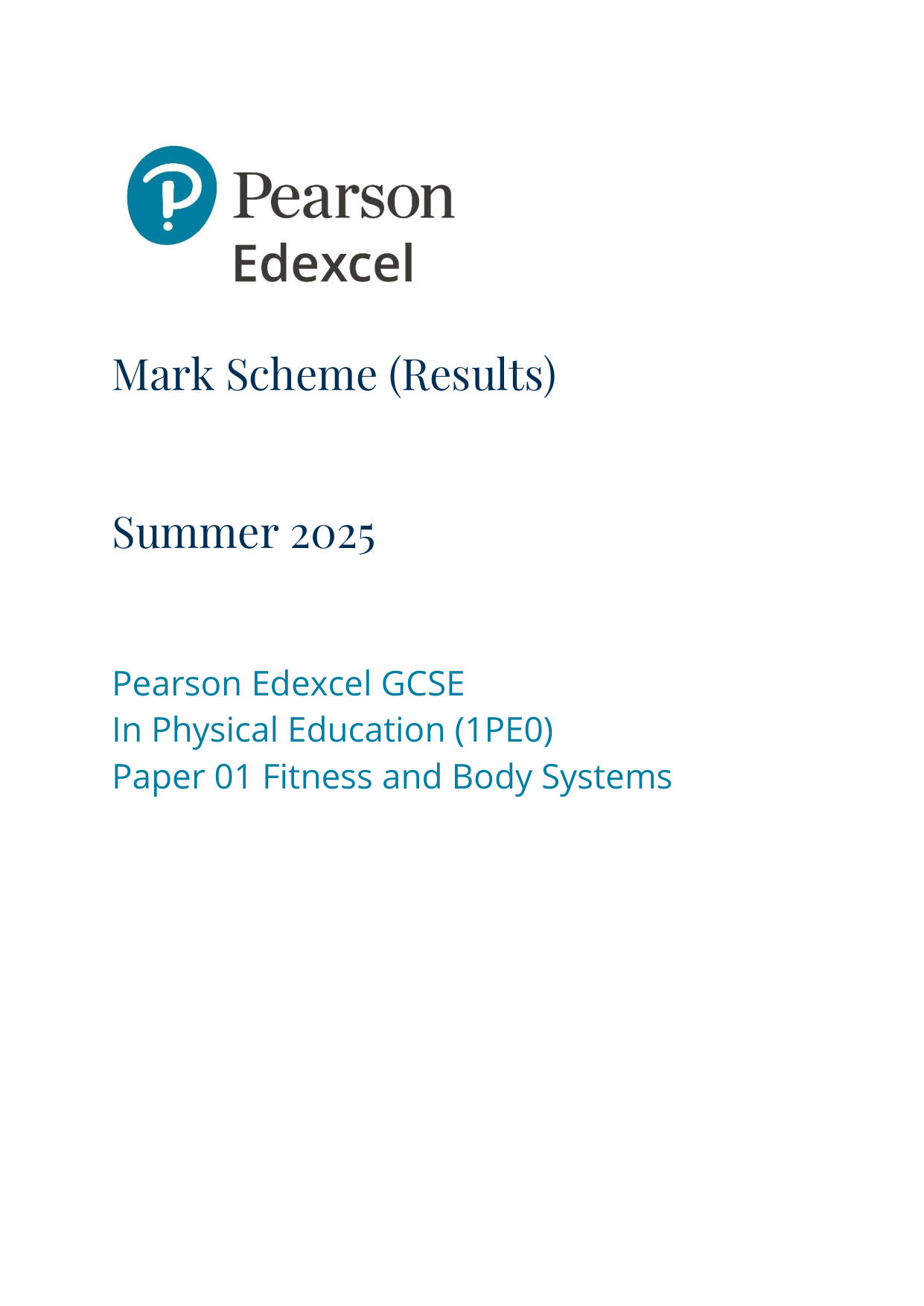 Pearson Edexcel GCSE Physical Education Paper 1 2025 MS PDF
