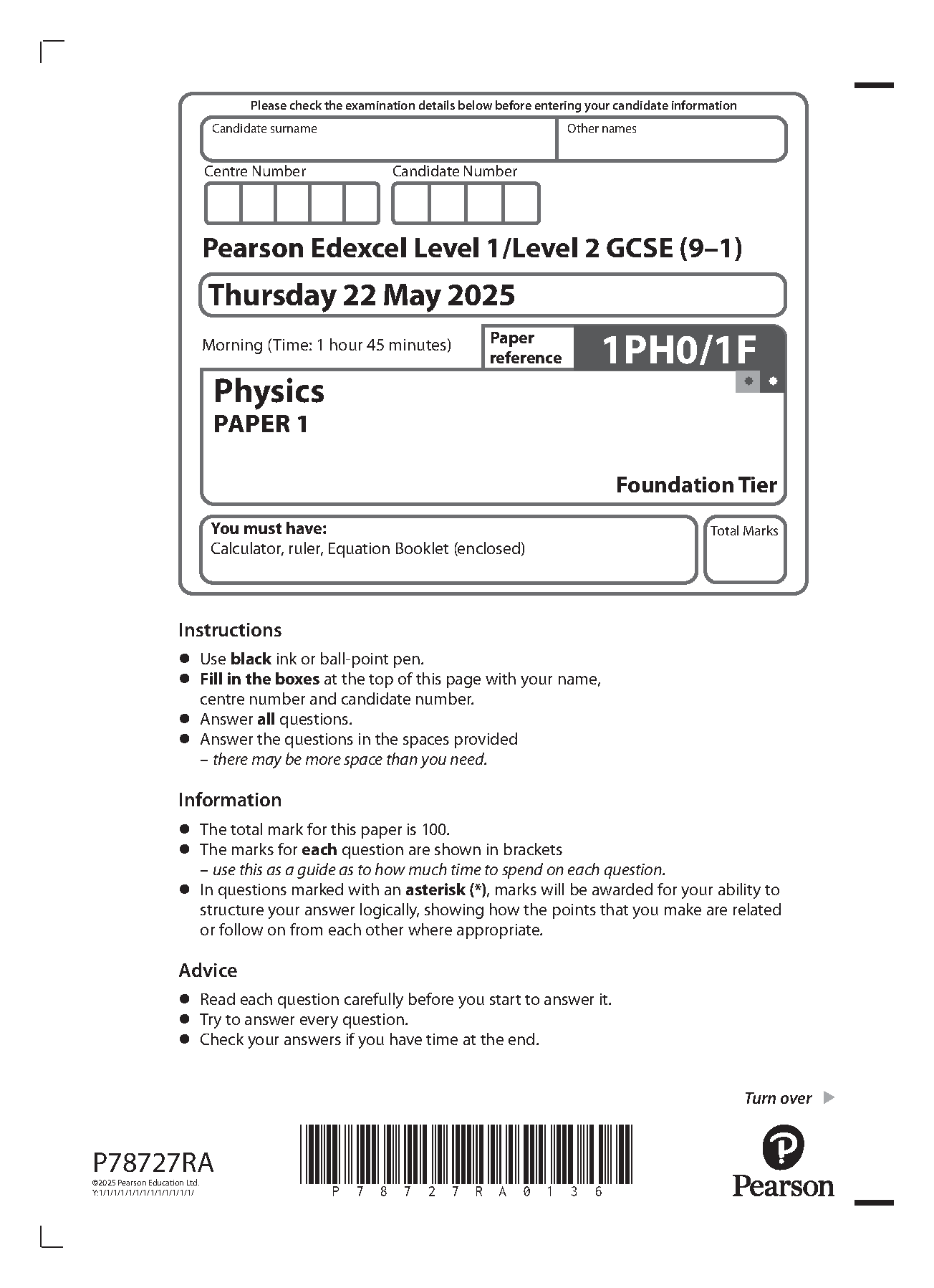 Pearson Edexcel GCSE Physics Paper 1F 2025 Question Paper IMG-1