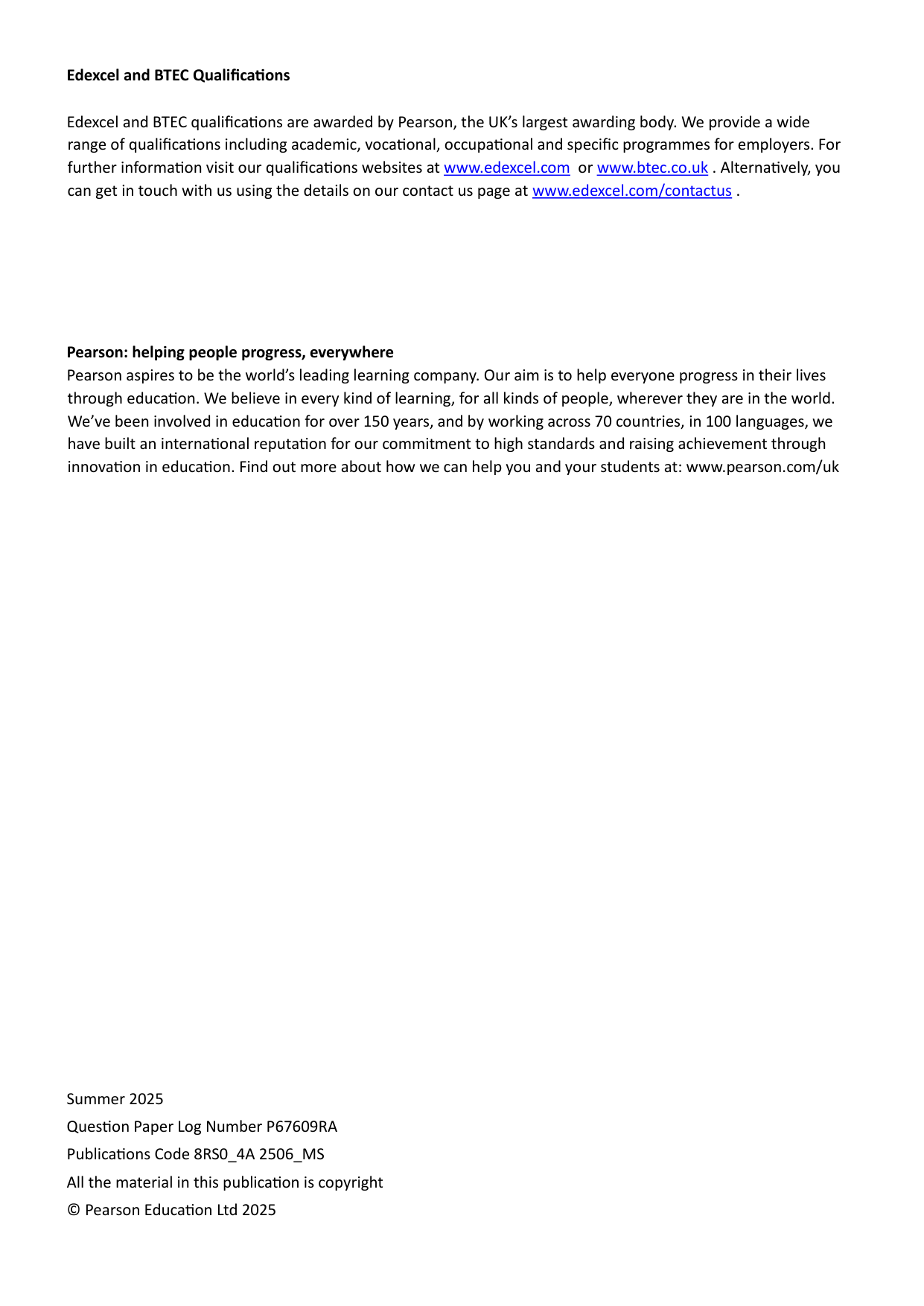 Pearson Edexcel AS Religious Studies Paper 4A 2025 Ms