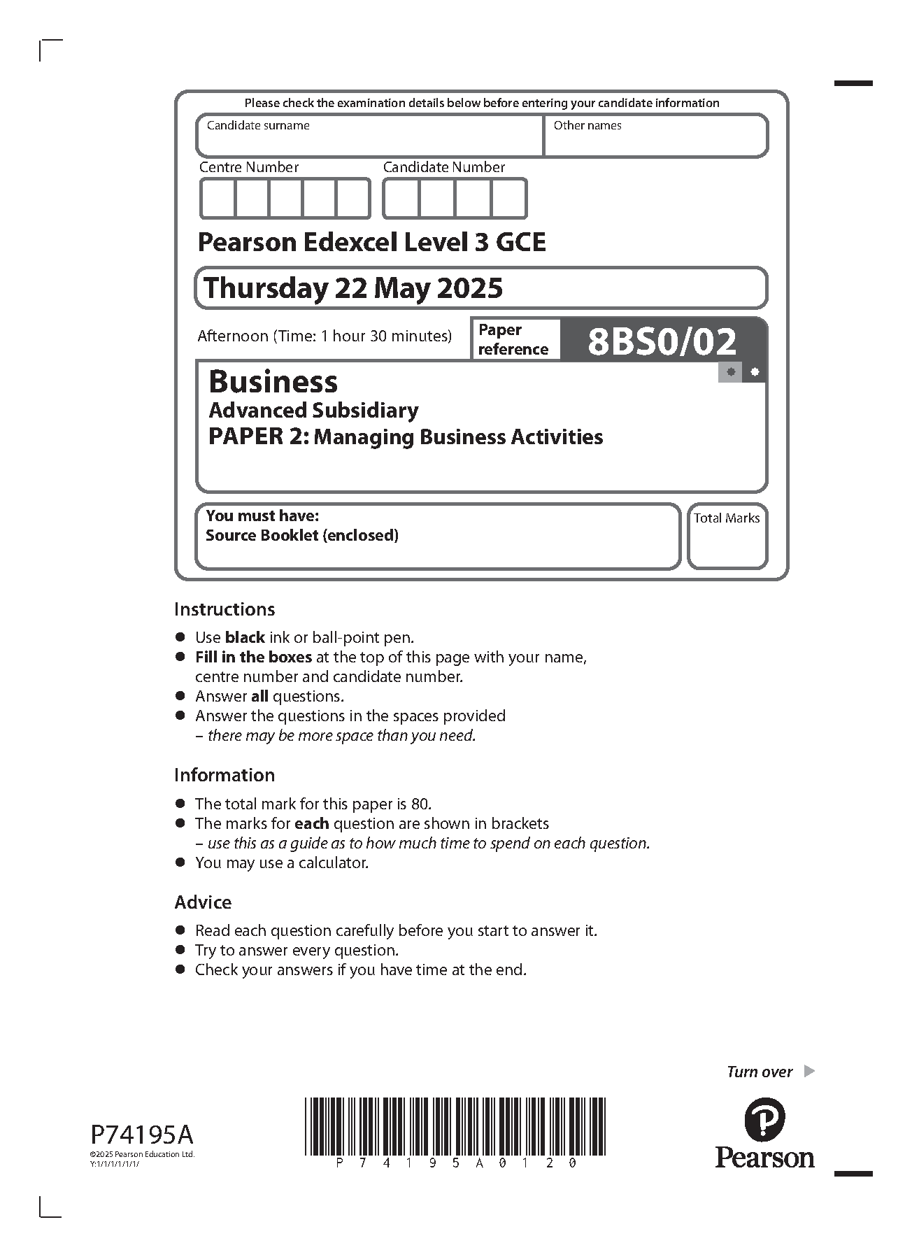 Pearson Edexcel AS Business Paper 2 2025 Question Paper IMG-1