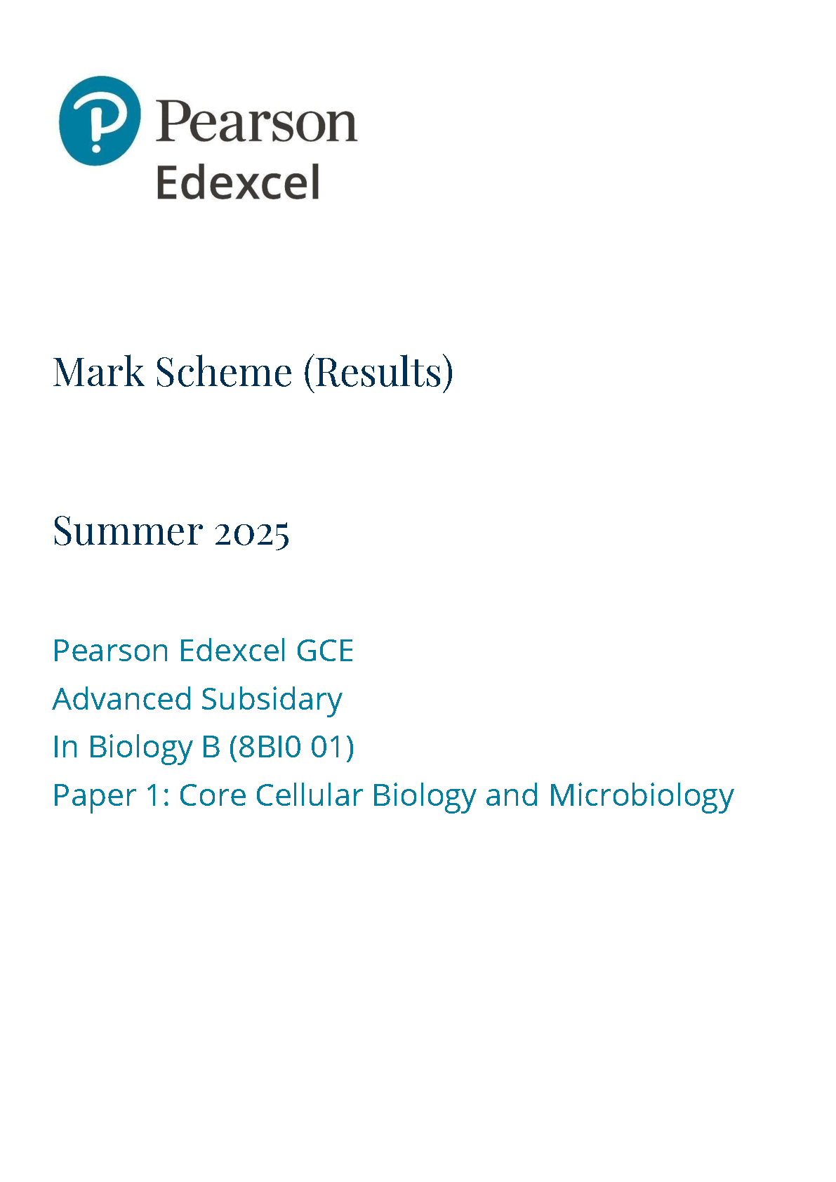 Pearson Edexcel AS Biology B Paper 1 2025 Mark Scheme IMG-1