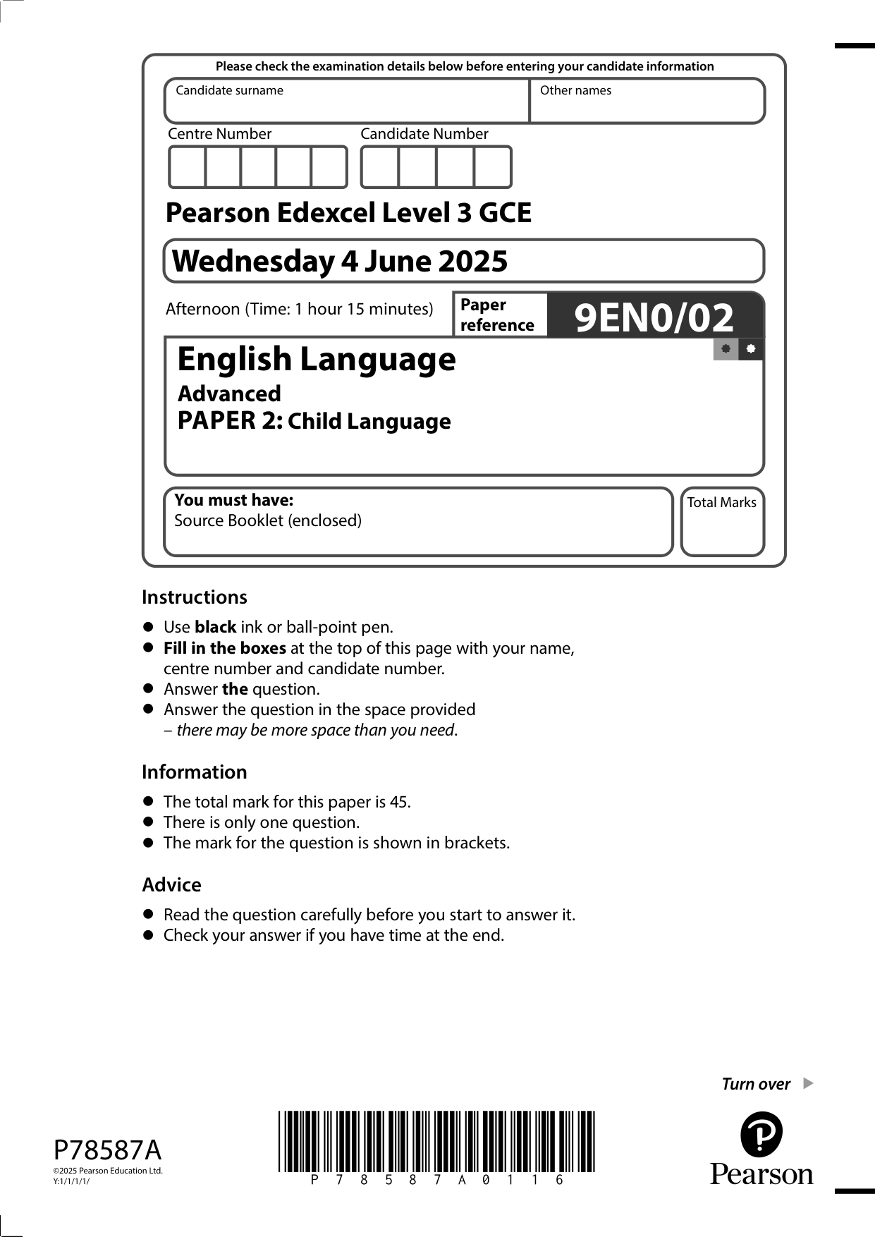 Pearson Edexcel A Level English Language Paper 2 2025 QP