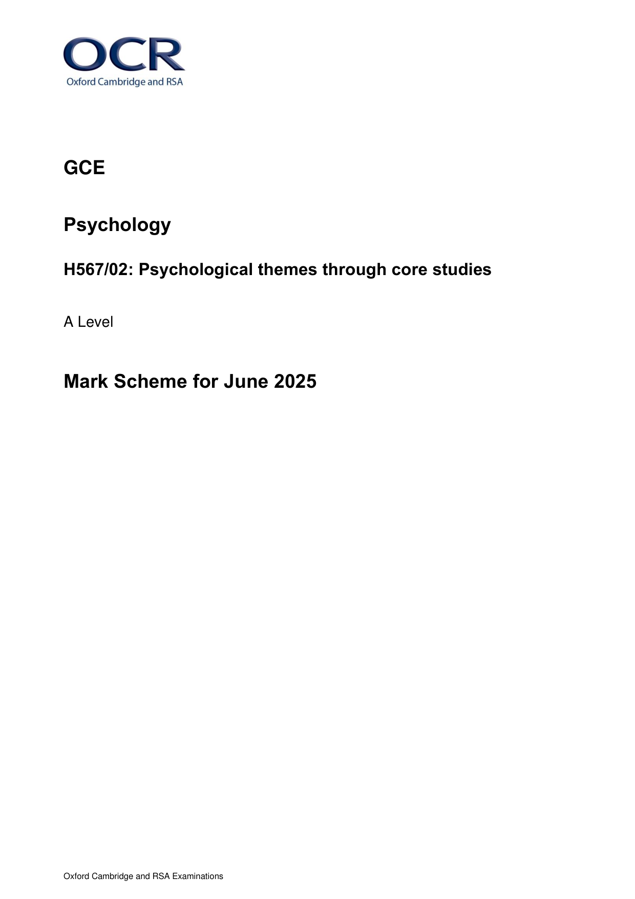 OCR A Level Psychology Paper 2 2025 MS