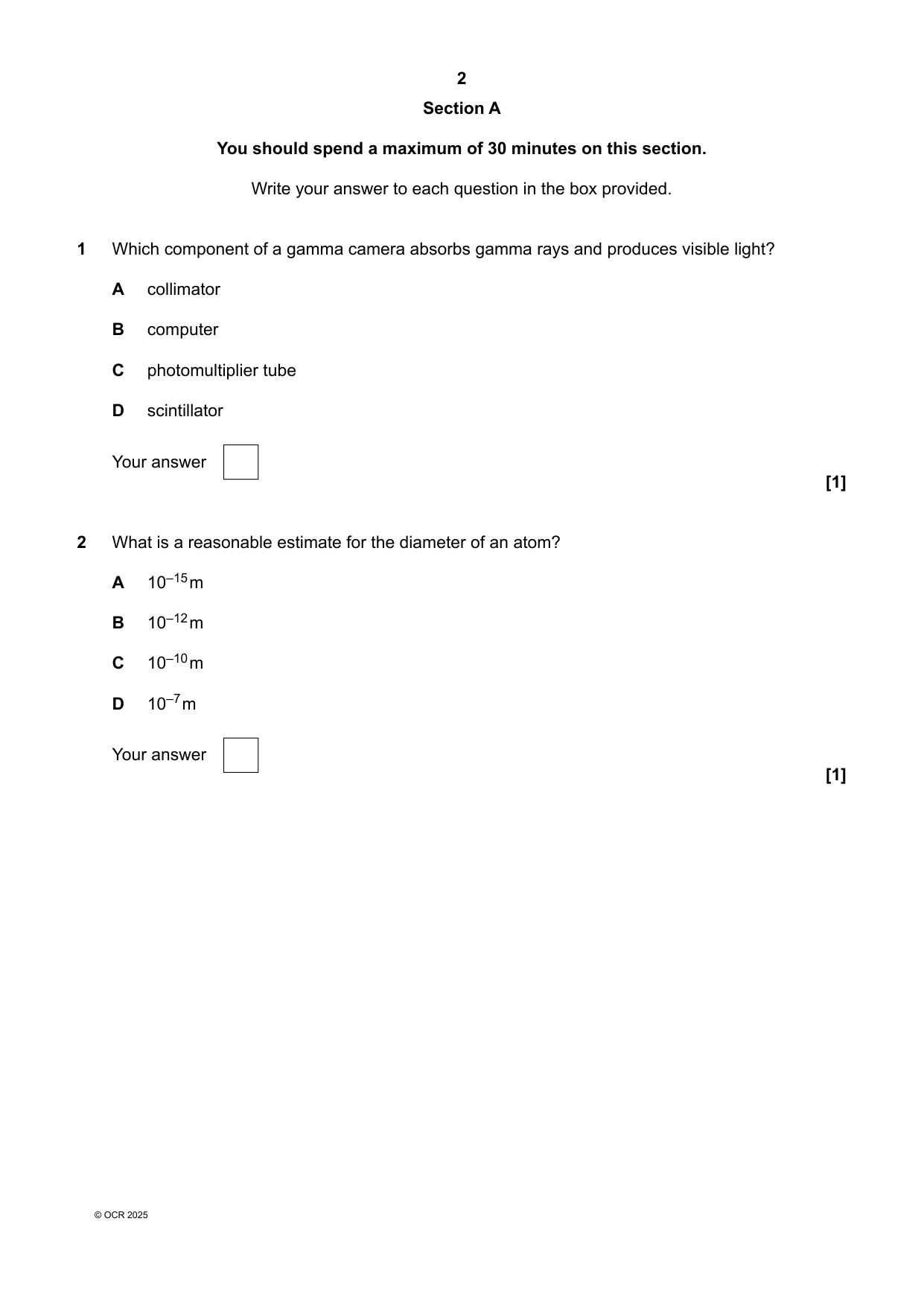 OCR A Level Physics A Paper 2 2025 Question Paper