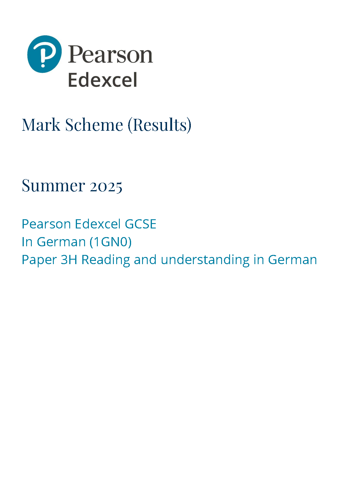 Pearson Edexcel GCSE German Paper 3H 2025 Mark Scheme PDF IMG-1