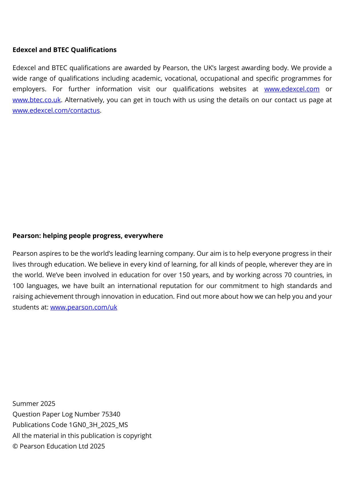 Pearson Edexcel GCSE German Paper 3H 2025 Mark Scheme PDF