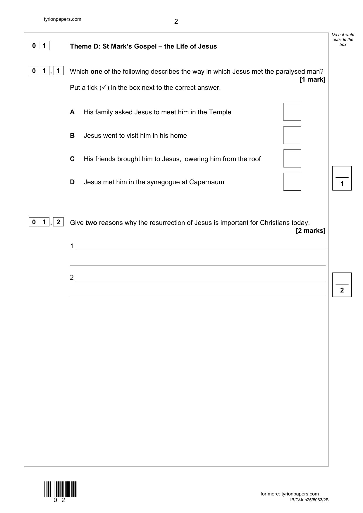 AQA GCSE Religious Studies B Paper 2b 2025 Question Paper