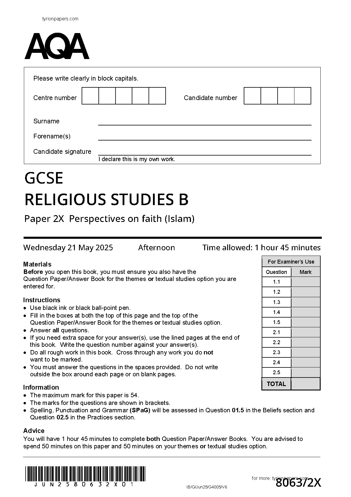 AQA GCSE Religious Studies B Paper 2x 2025 Question Paper IMG-1