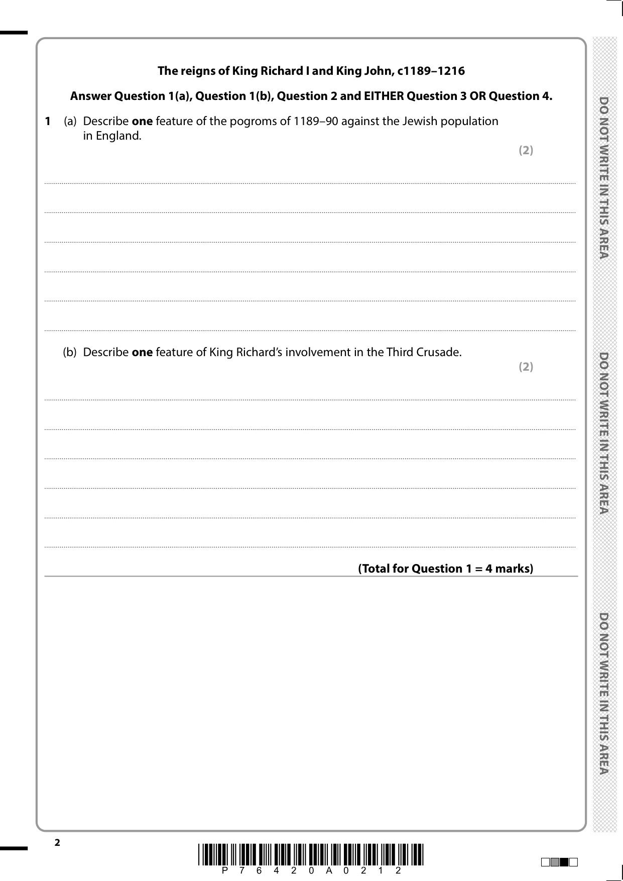 Pearson Edexcel GCSE History Paper B2 2025 Question Paper