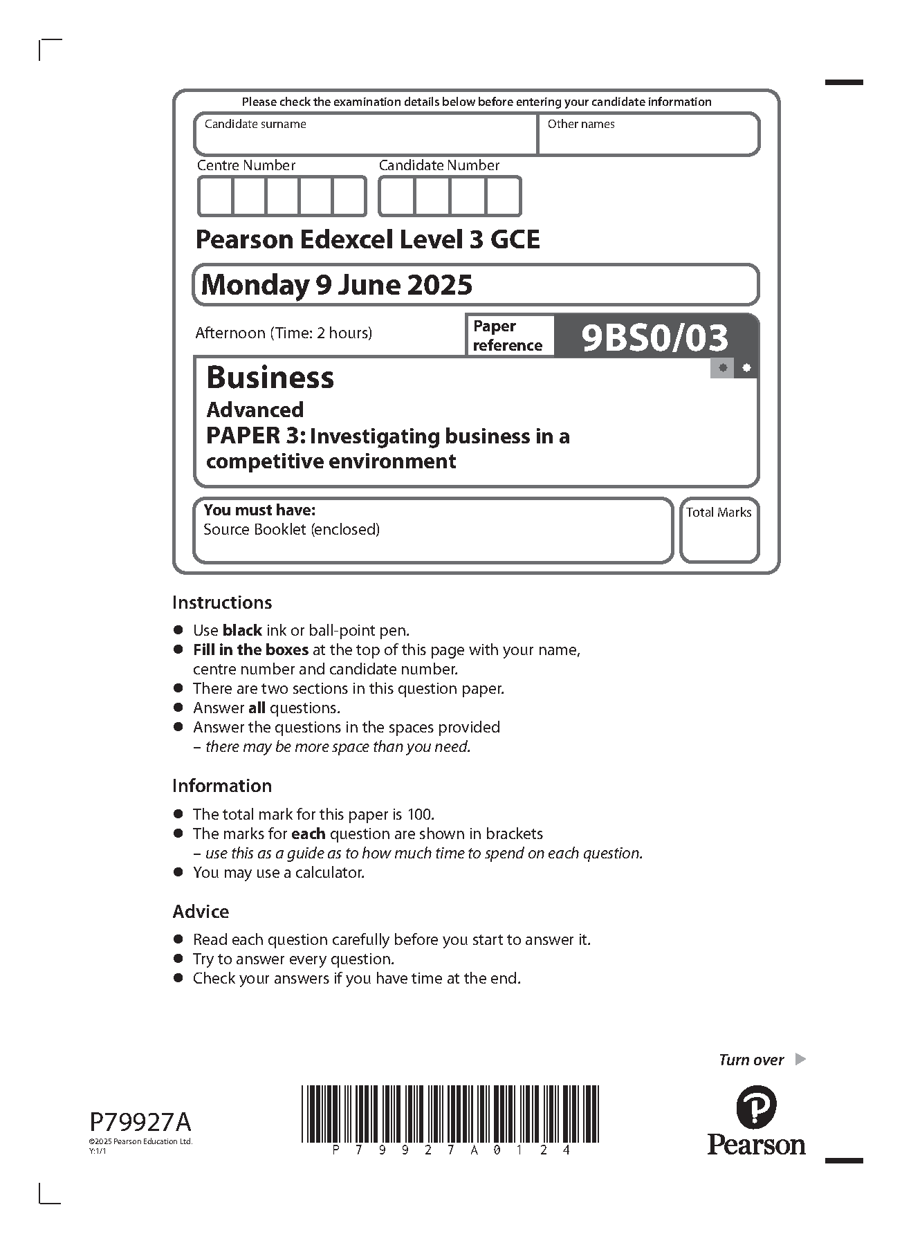 Pearson Edexcel A Level Business Paper 3 2025 Question Paper IMG-1