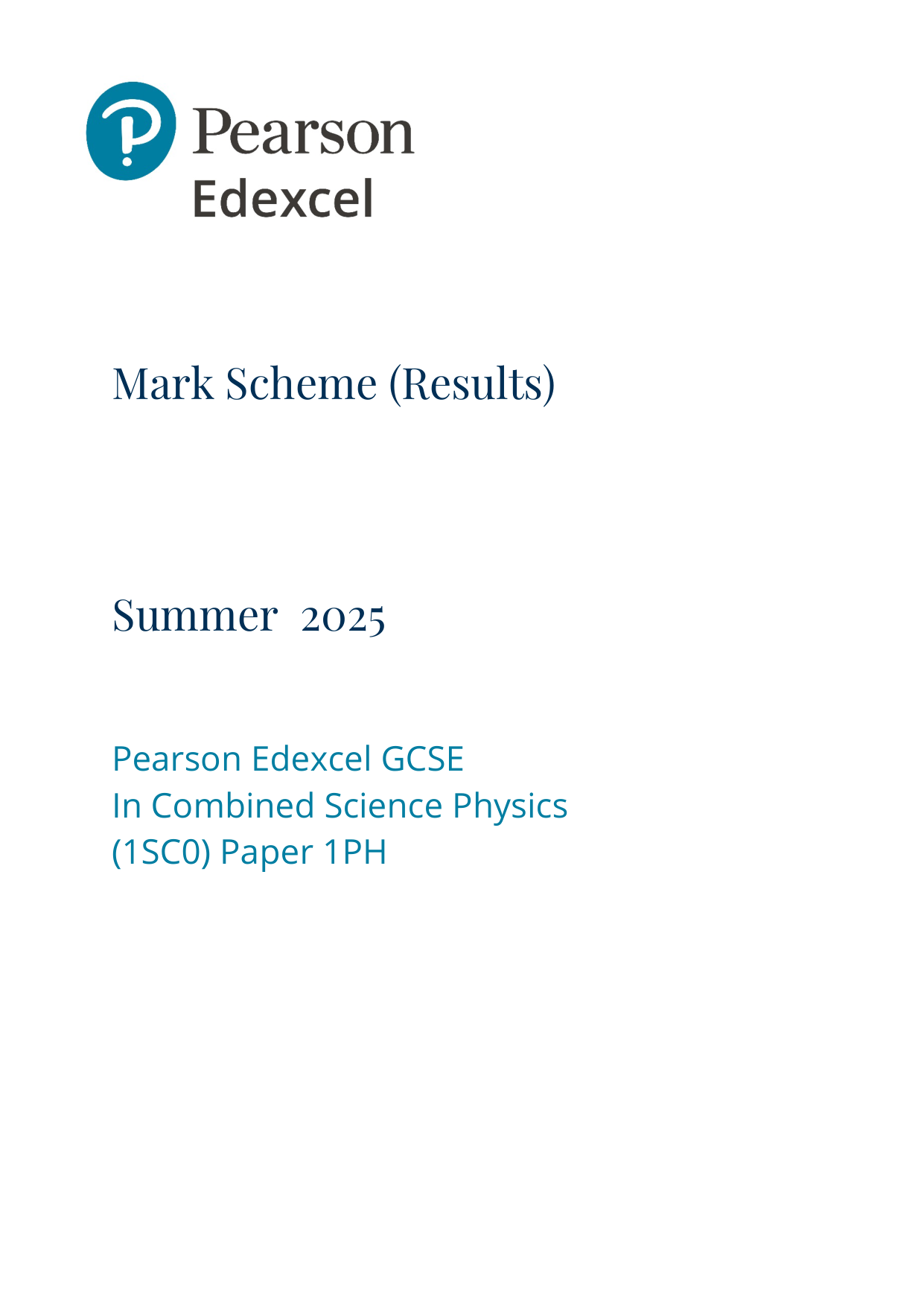 Pearson Edexcel GCSE Combined Science Paper 3 Higher 2025 MS