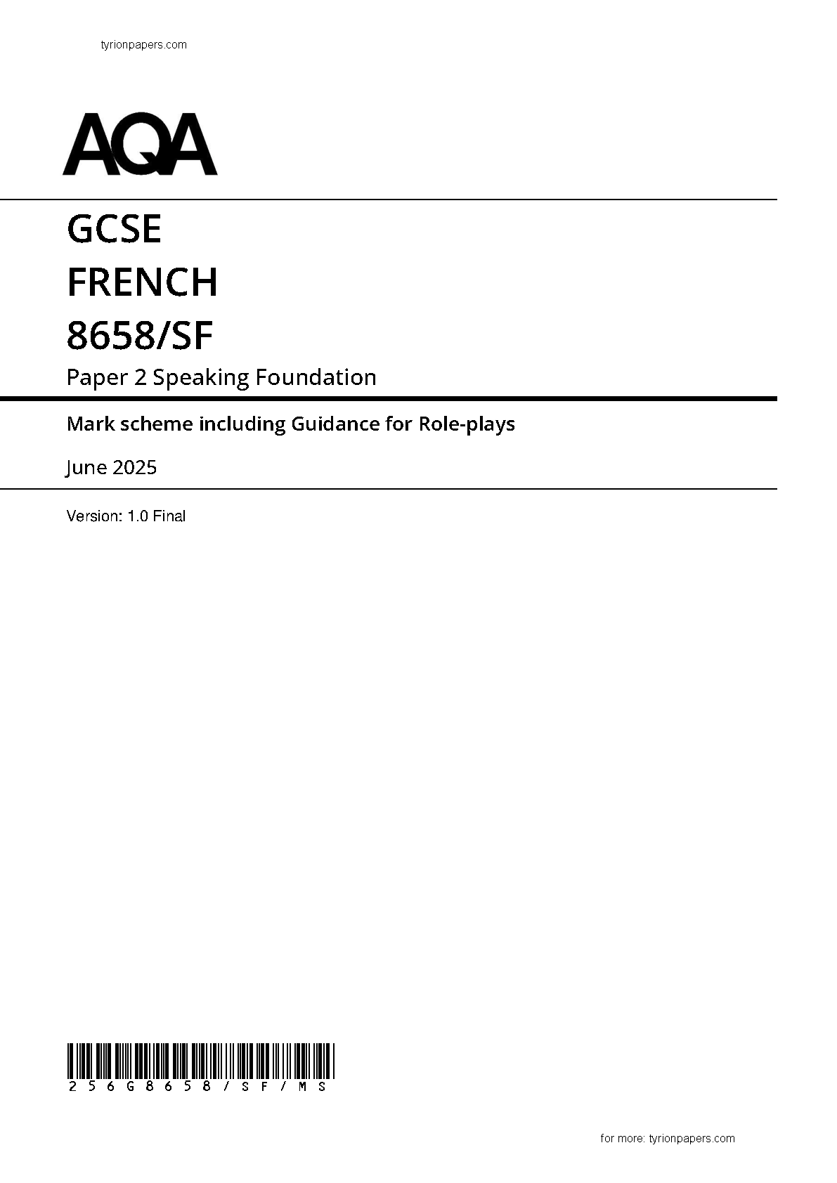 AQA GCSE French Paper 2F 2025 Mark Scheme IMG-1