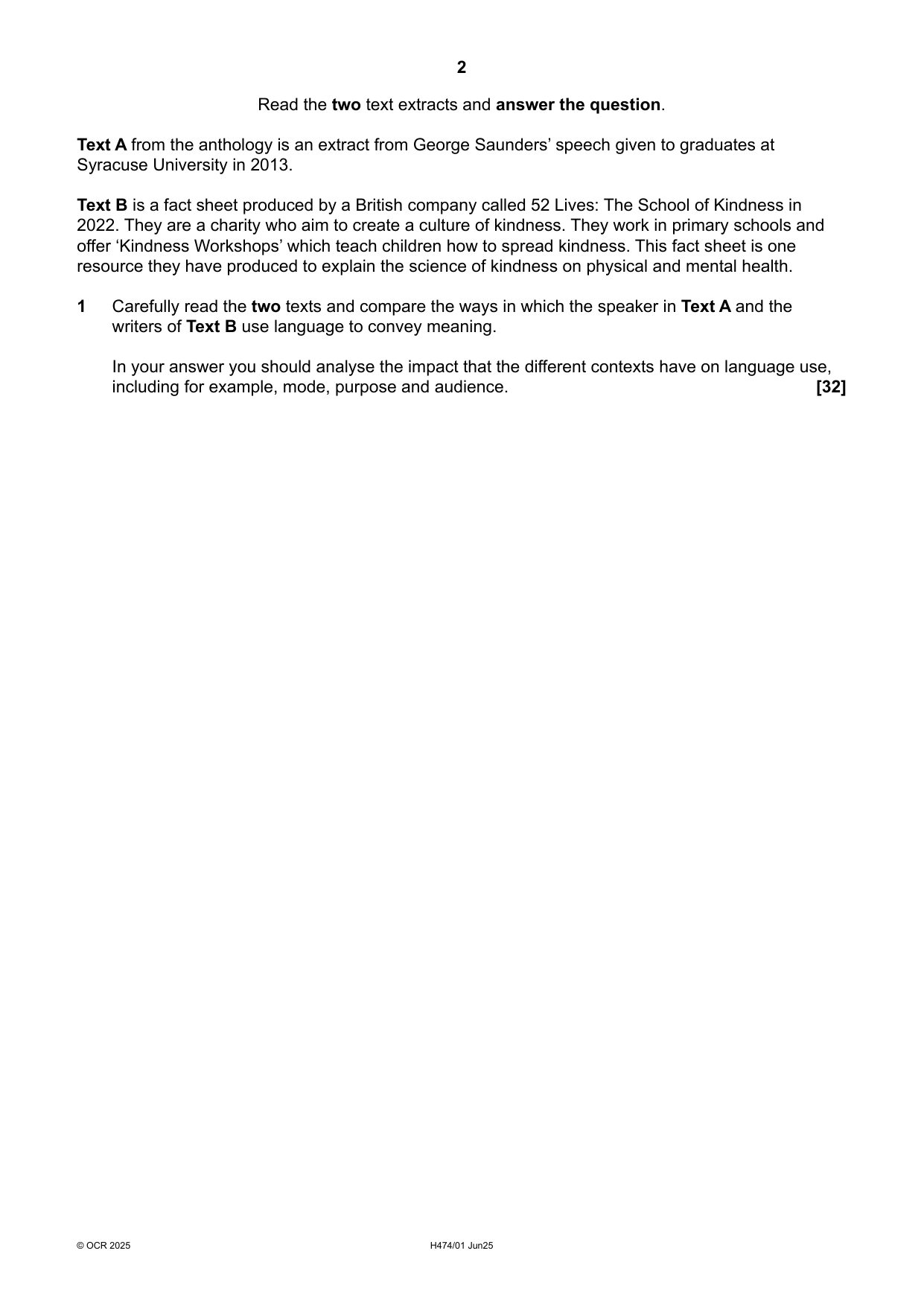 OCR A Level English Language and Literature Paper 1 2025 QP