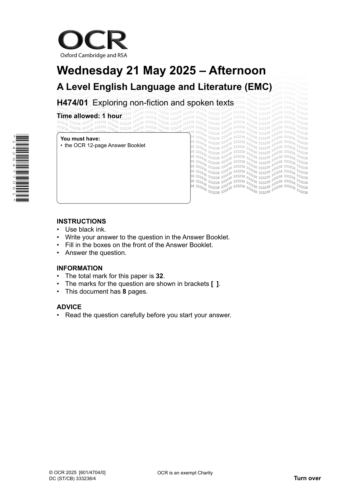 OCR A Level English Language and Literature Paper 1 2025 QP