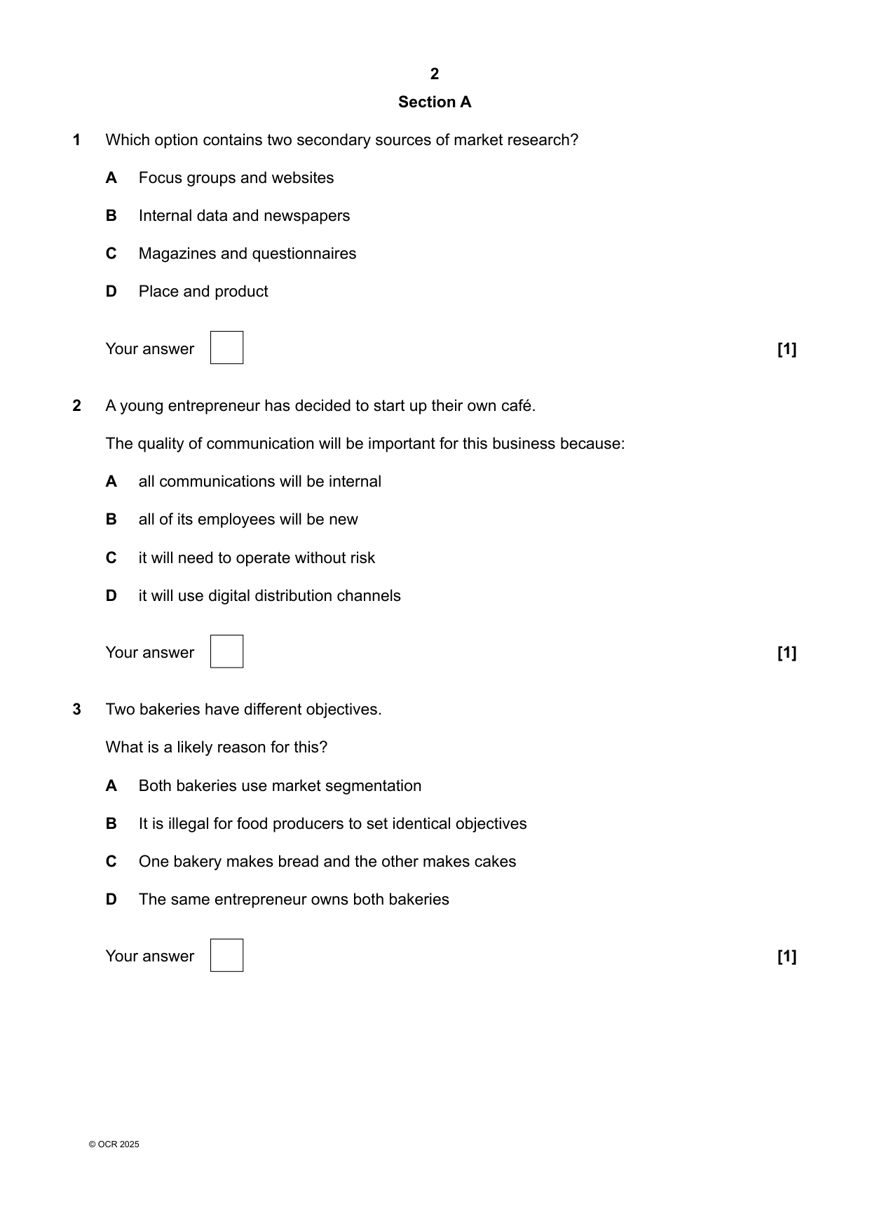 OCR GCSE Business Paper 1 2025 Question Paper