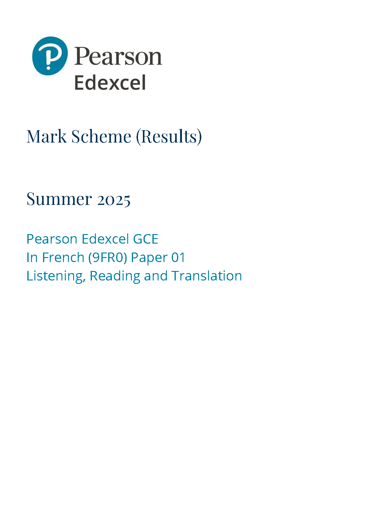 Pearson Edexcel A Level French 2025 Paper 1 MS PDF IMG-1