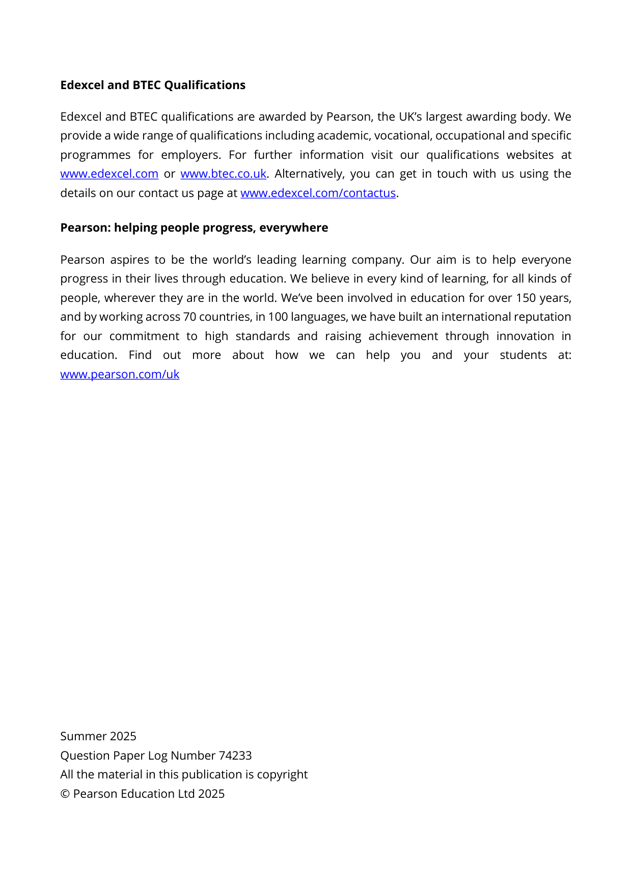 Pearson Edexcel A Level French 2025 Paper 1 MS PDF