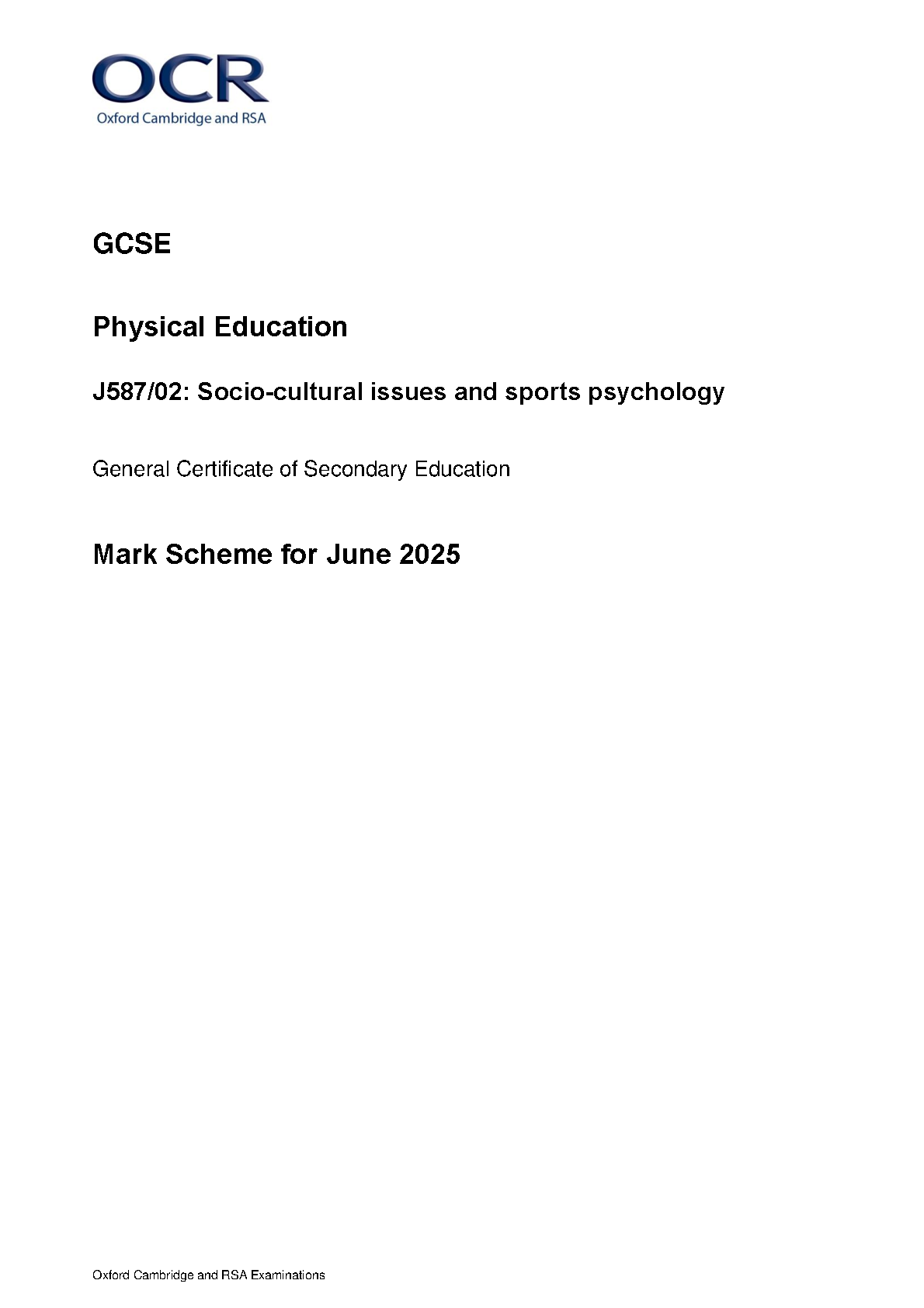 OCR GCSE Physical Education Paper 2 2025 Mark Scheme PDF IMG-1