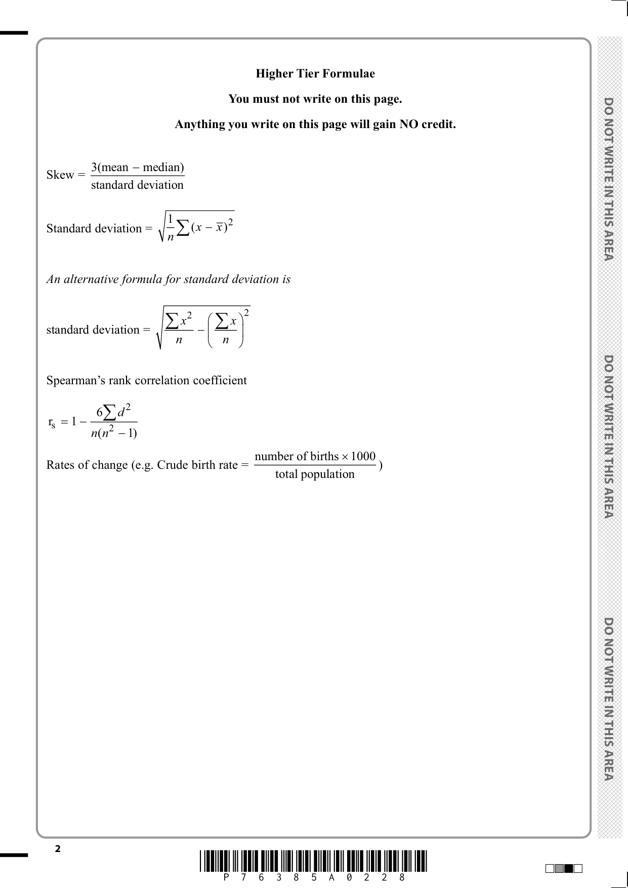 Pearson Edexcel GCSE Statistics Paper 1H 2025 Question Paper