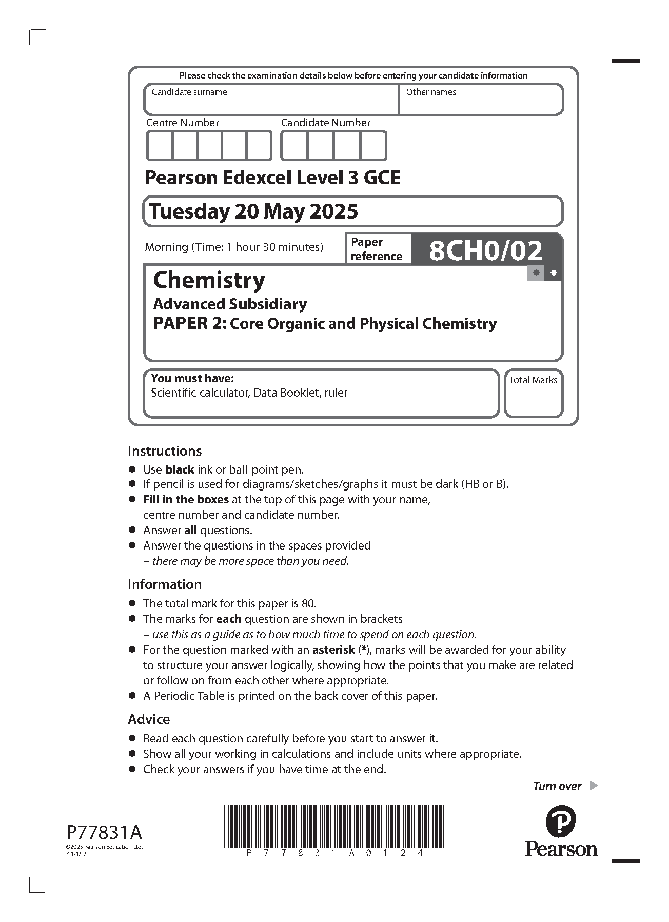 Pearson Edexcel AS Chemistry Paper 2 2025 Question Paper IMG-1