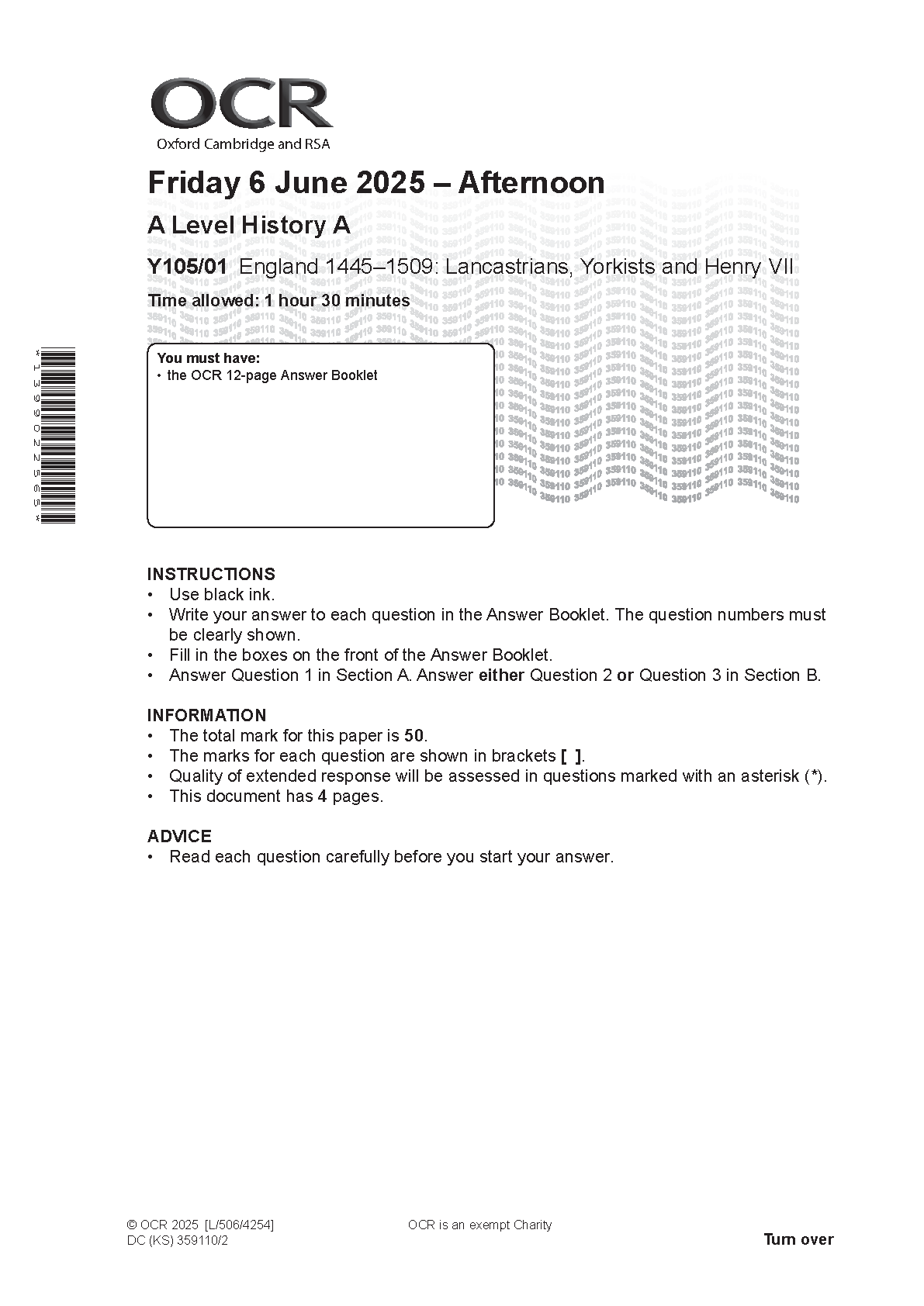 OCR A Level History A Lancastrians Yorkists 2025 QP IMG-1