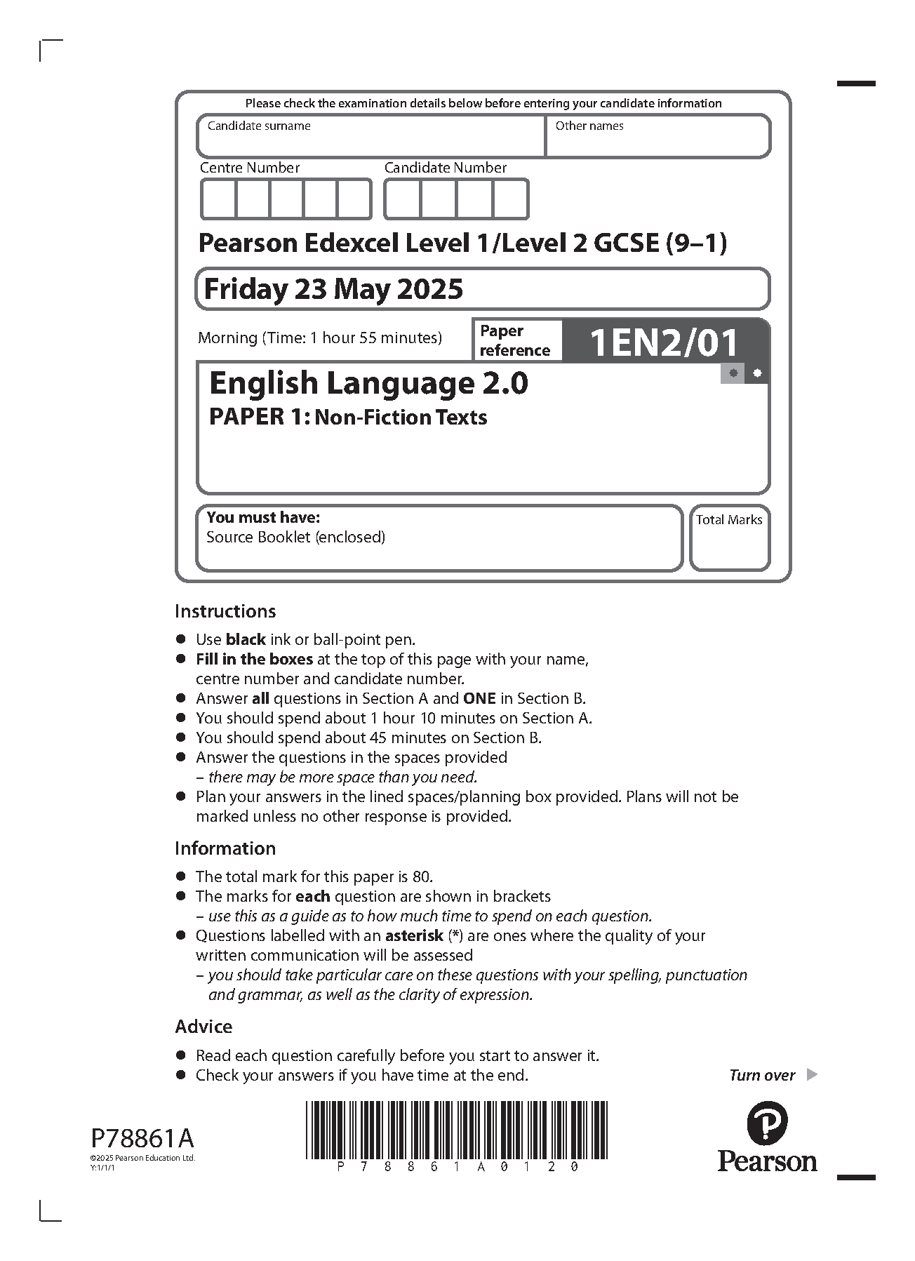 Pearson Edexcel GCSE English Language 2.0 Paper 1 2025 QP IMG-1
