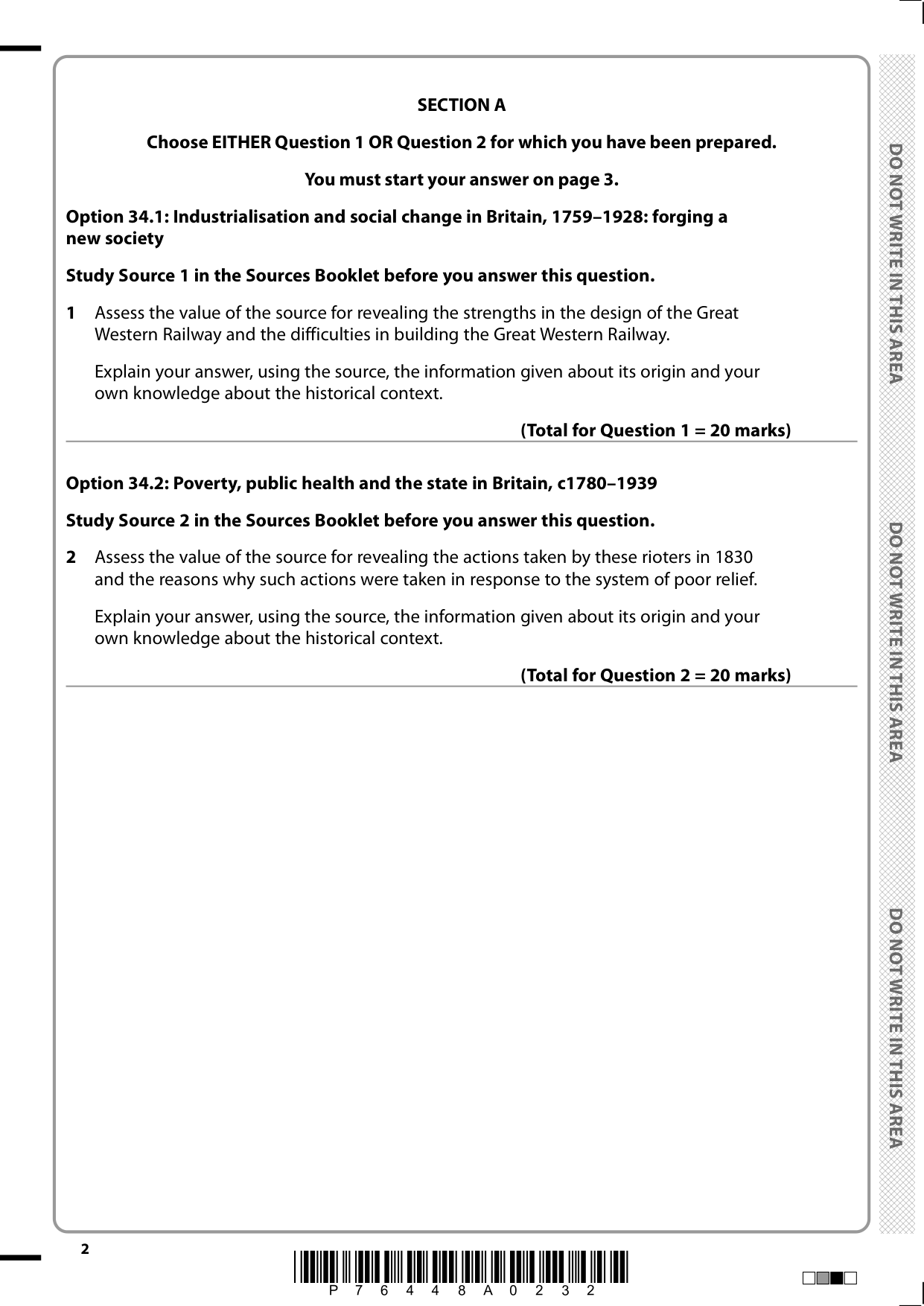 Pearson Edexcel A Level History Paper 34 2025 QP PDF