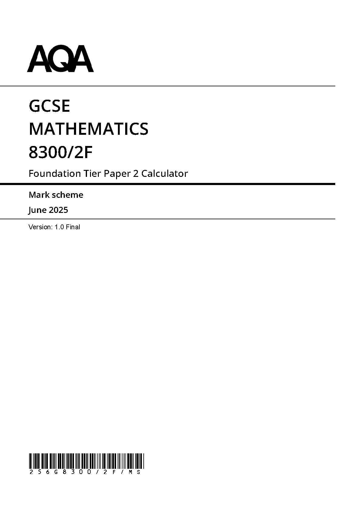 AQA GCSE Maths Paper 2 2025 Mark Scheme PDF IMG-1