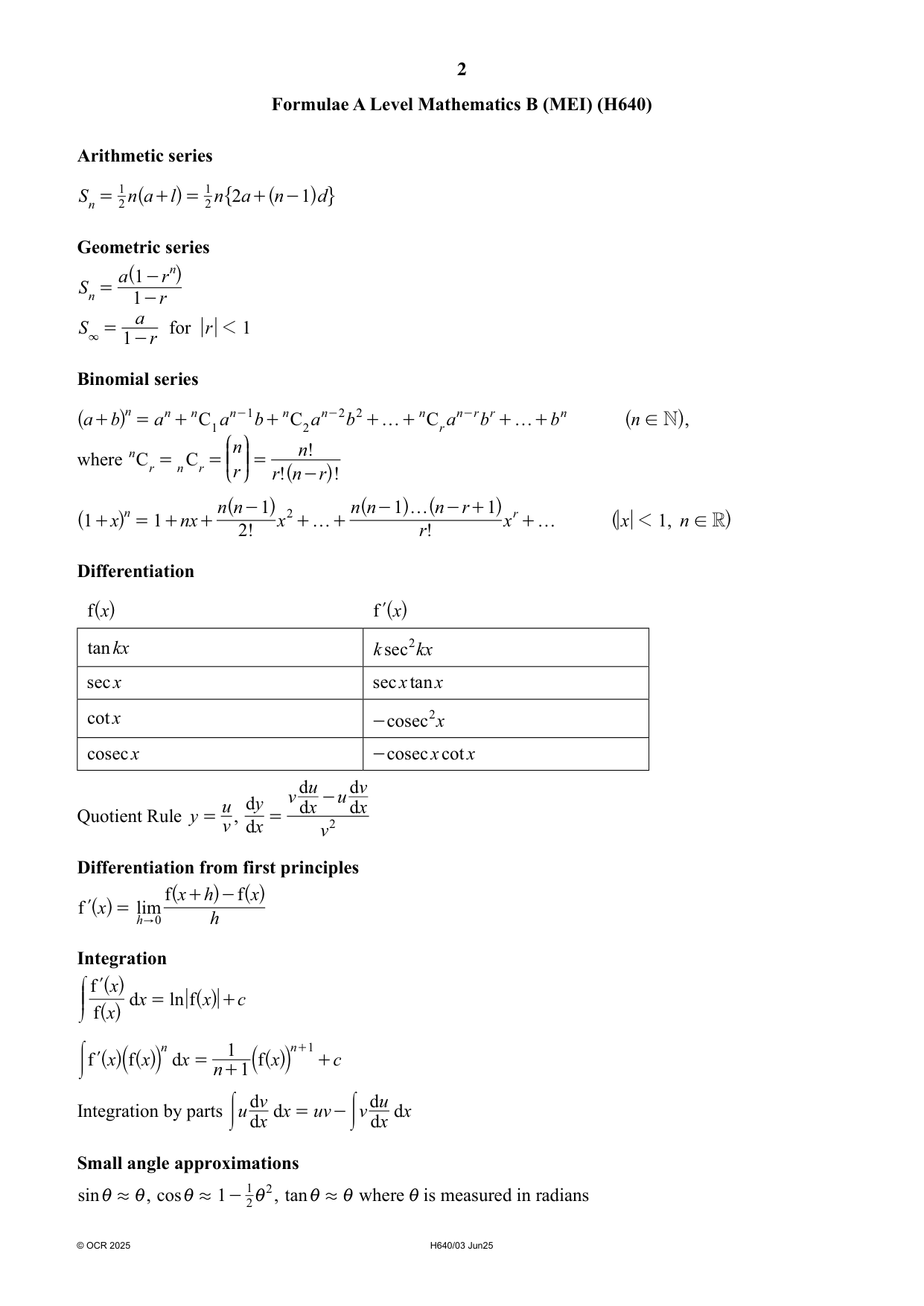 OCR A Level Mathematics B MEI Paper 3 2025 Question Paper