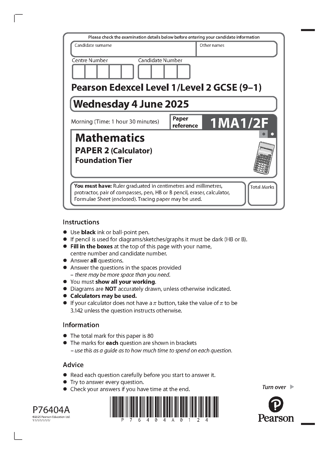 Pearson Edexcel GCSE Maths Paper 2f 2025 Question Paper PDF IMG-1