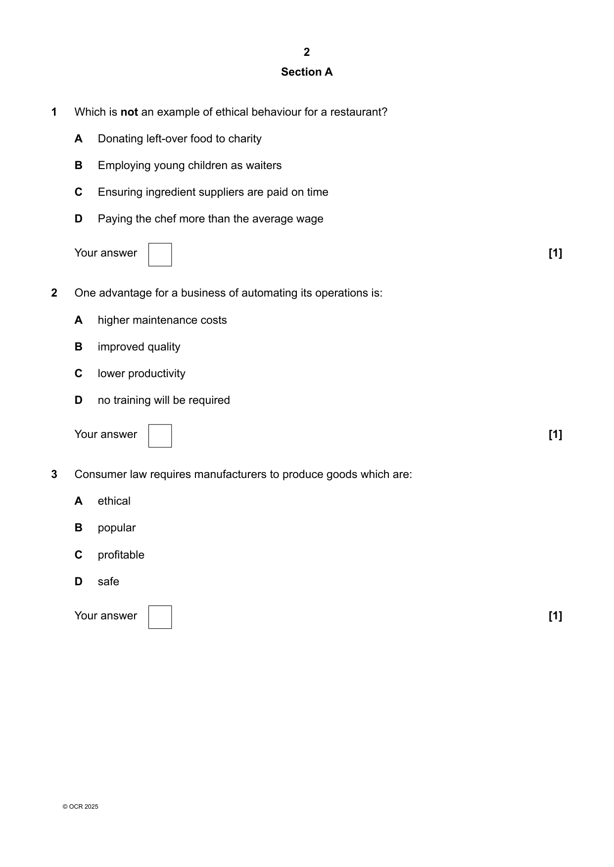 OCR GCSE Business Paper 2 2025 Question Paper