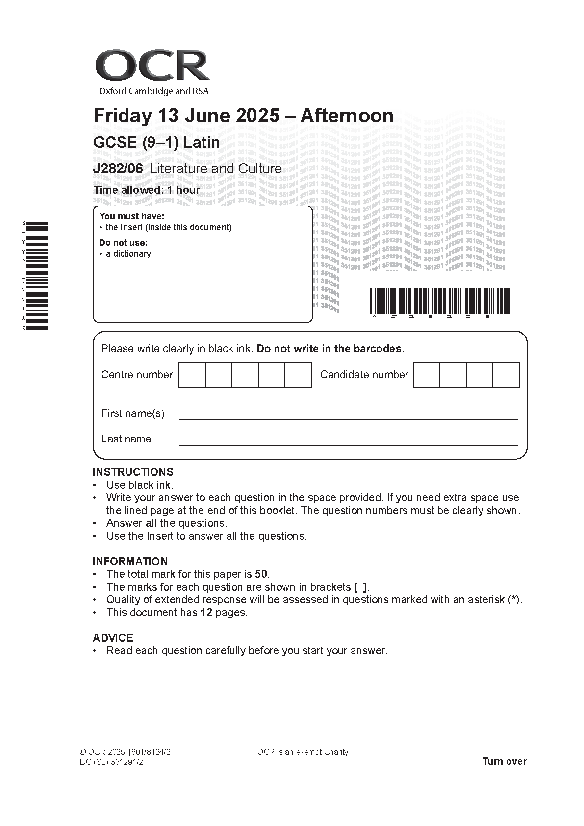 OCR GCSE Latin Paper 6 2025 Question Paper PDF IMG-1