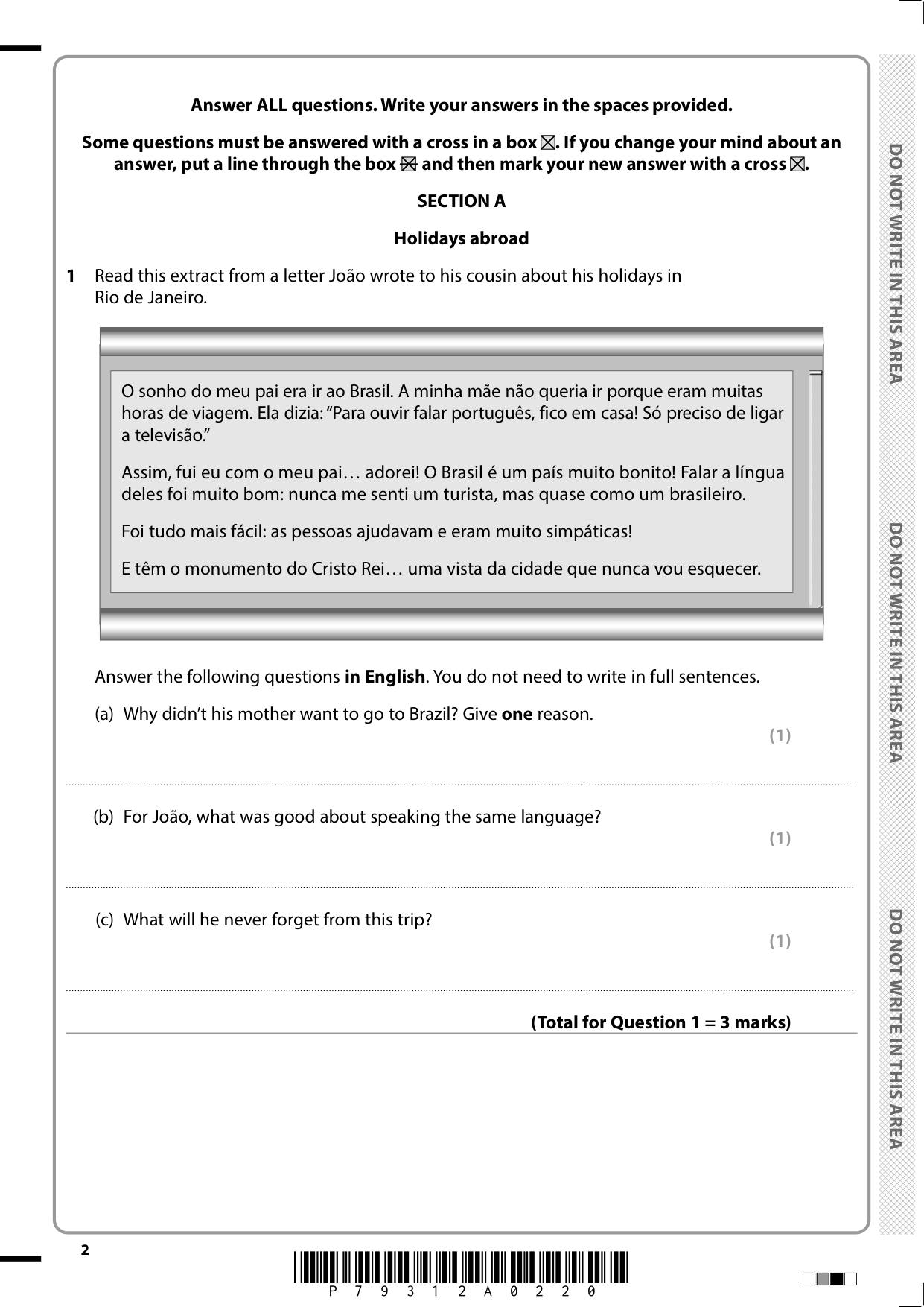 Pearson Edexcel GCSE Portuguese Paper 3h 2025 Question Paper