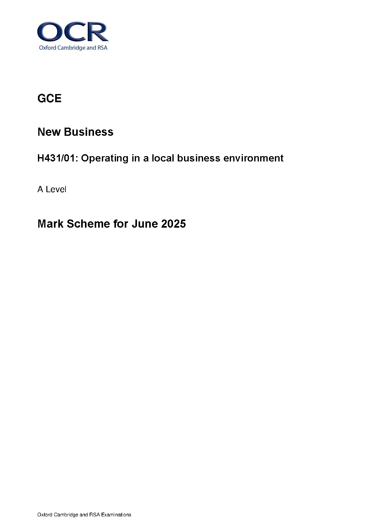 OCR A Level Business Paper 1 2025 Mark Scheme IMG-1