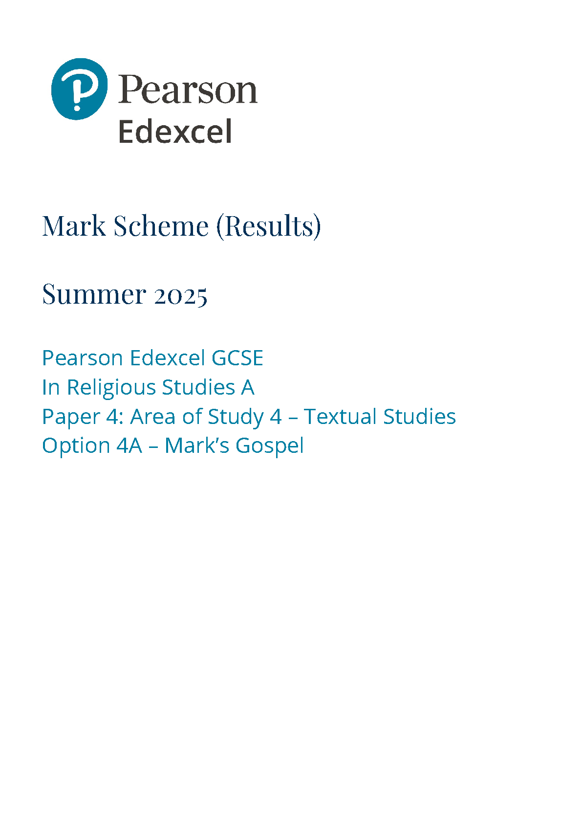 Pearson Edexcel GCSE Religious Studies Paper 4A 2025 MS IMG-1