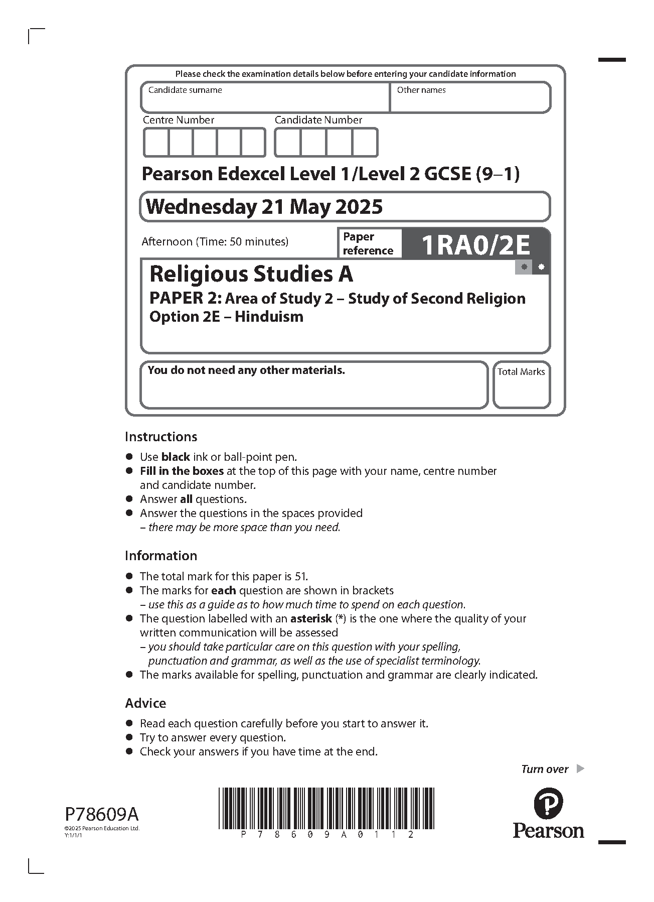 Pearson Edexcel GCSE Religious Studies Paper 2E 2025 QP IMG-1