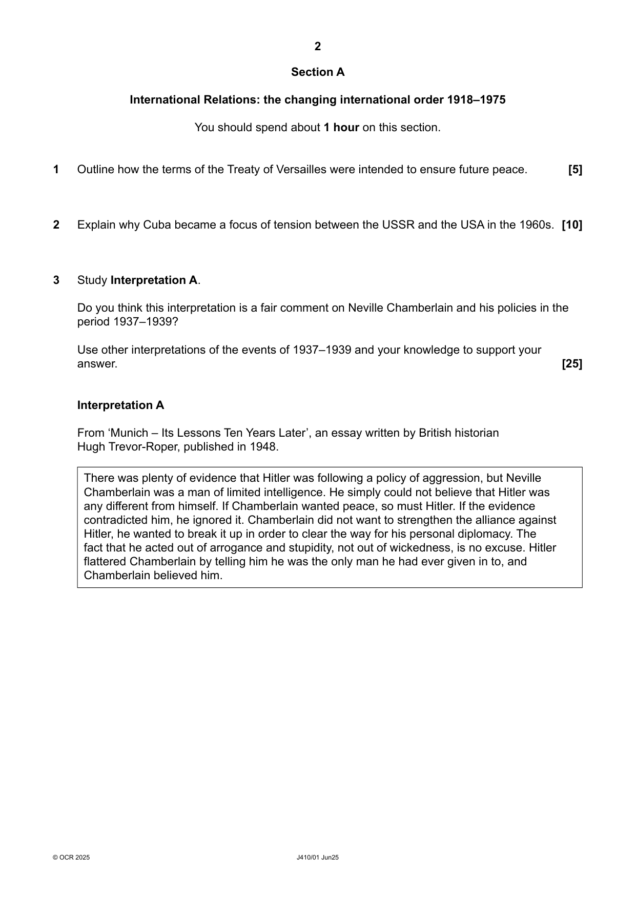 OCR GCSE History A Paper 1 2025 Question Paper