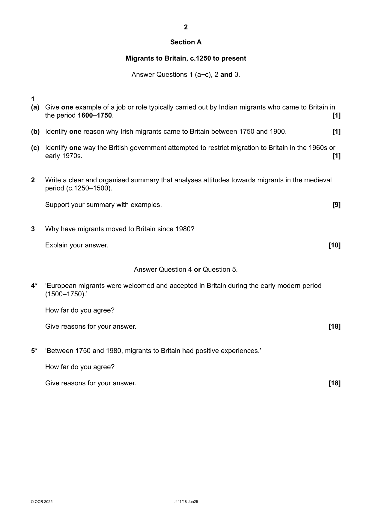 OCR GCSE History Paper 18 2025 Question Paper