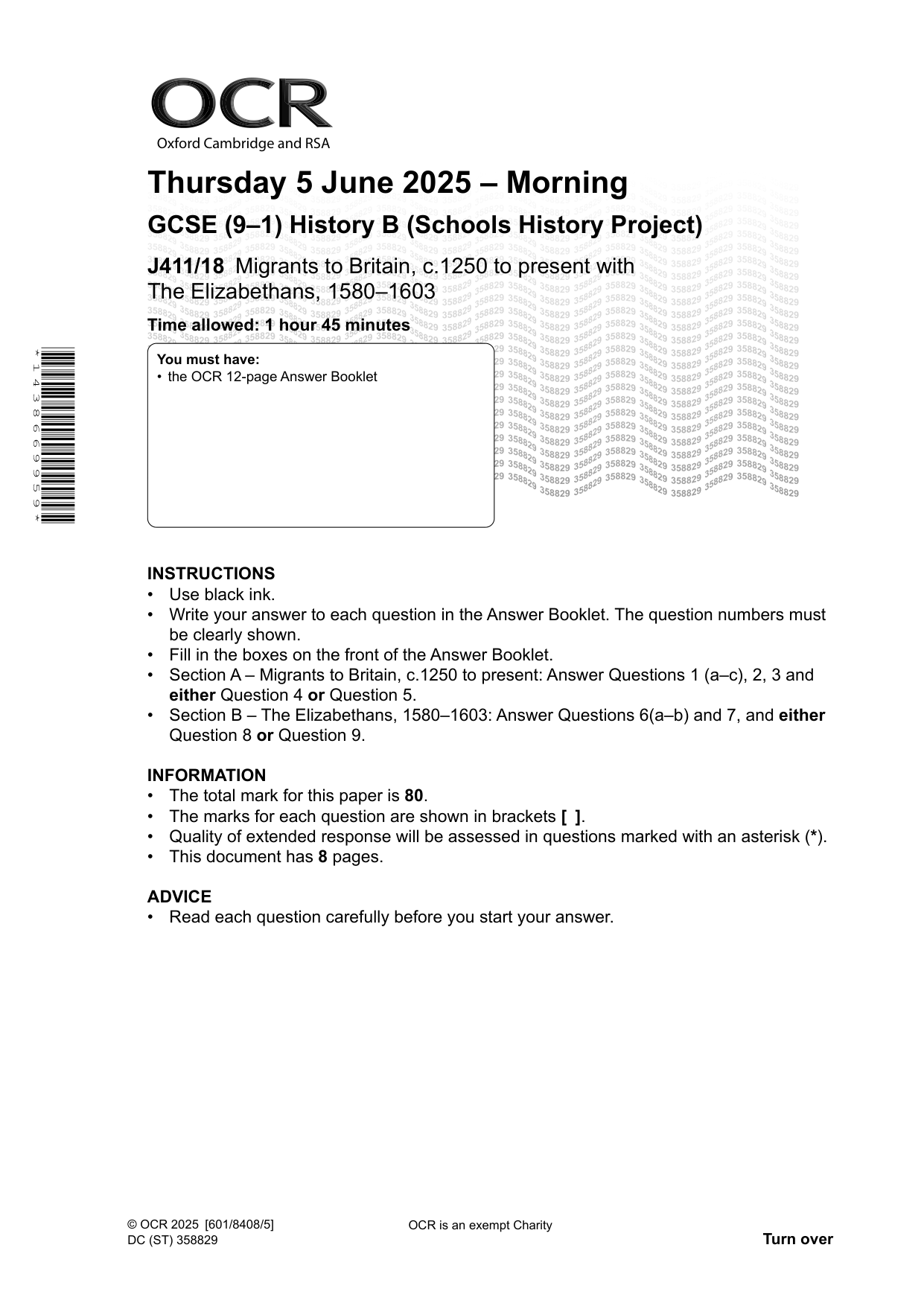 OCR GCSE History Paper 18 2025 Question Paper