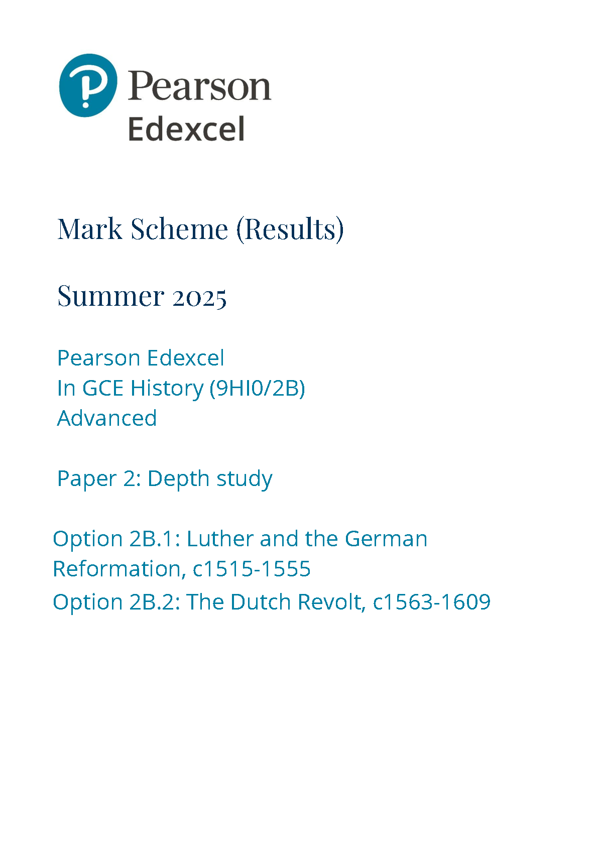 Pearson Edexcel A Level History Paper 2B 2025 Mark Scheme IMG-1