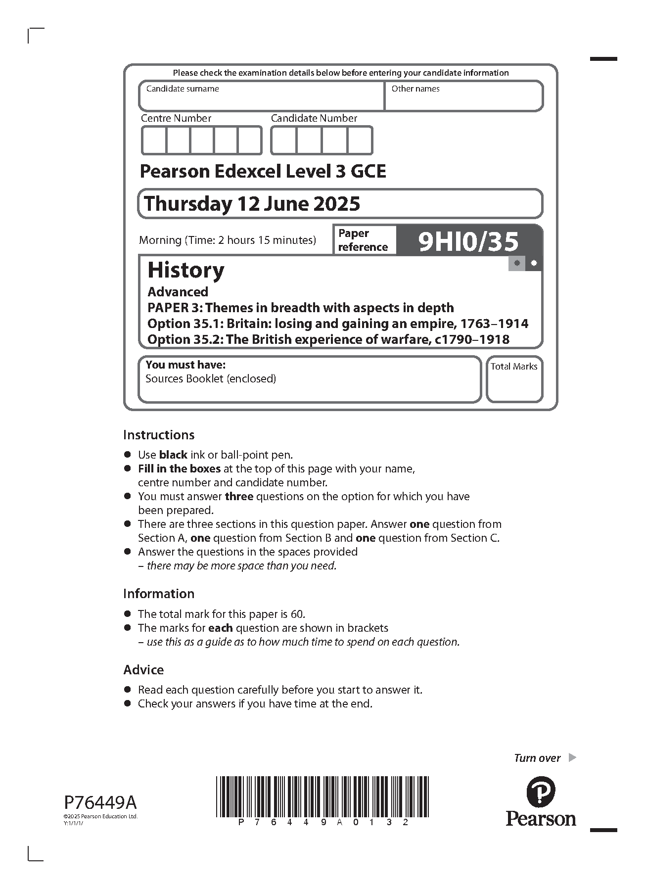Pearson Edexcel A Level History Paper 35 2025 QP PDF IMG-1