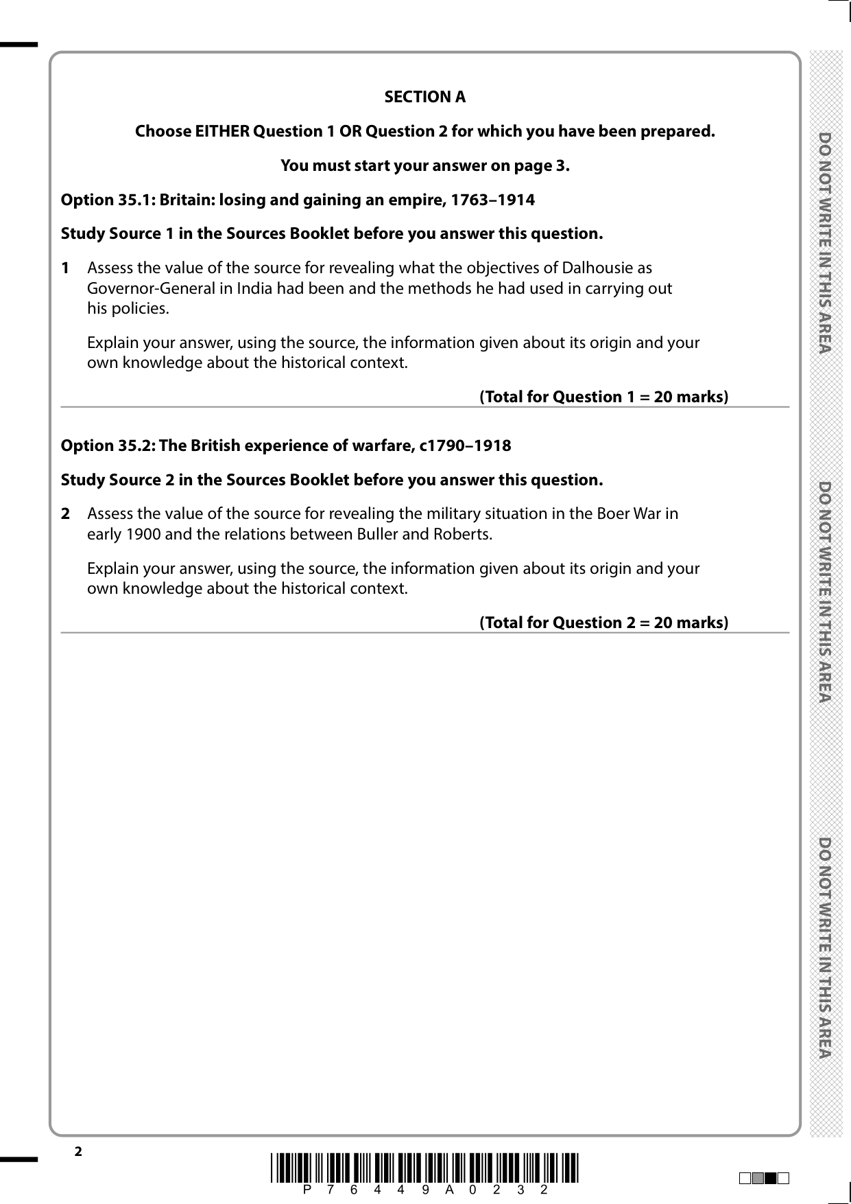 Pearson Edexcel A Level History Paper 35 2025 QP PDF