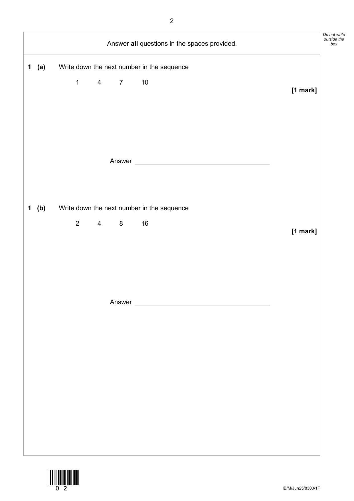 AQA GCSE Maths Paper 1 2025 Question Paper