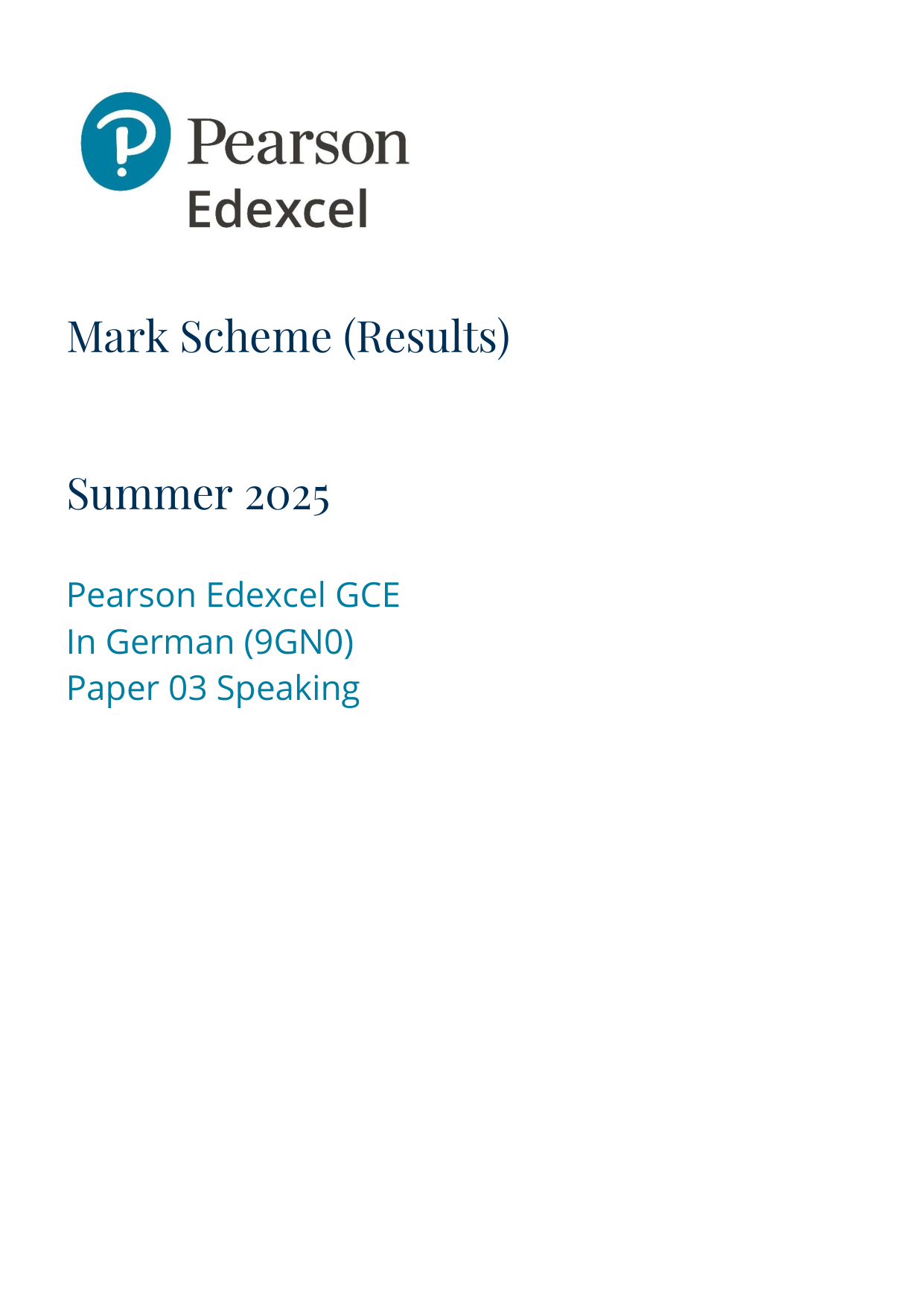 Pearson Edexcel A Level German 2025 Paper 3 Mark Scheme